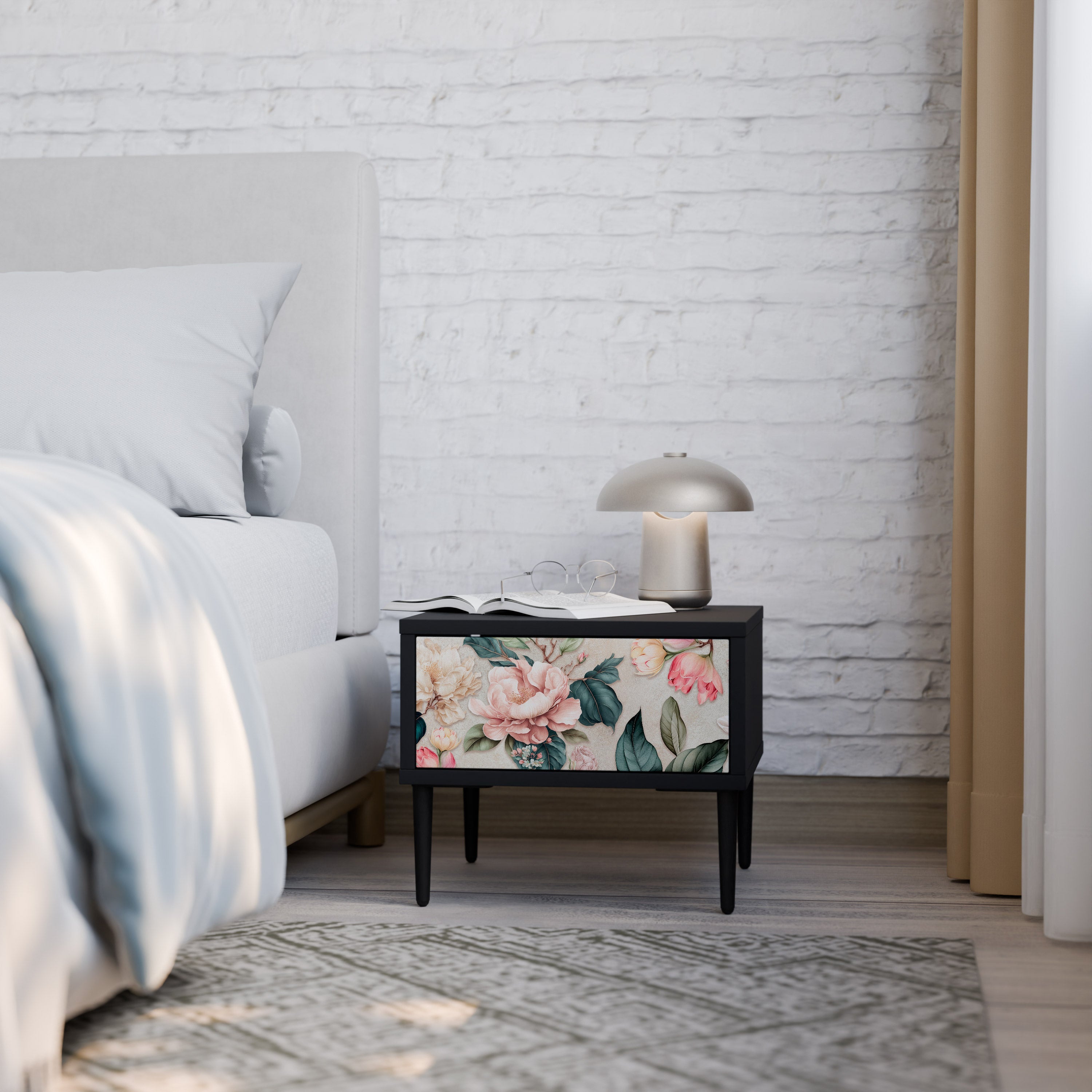 FLORAL GRACE Nachttisch in Schwarz