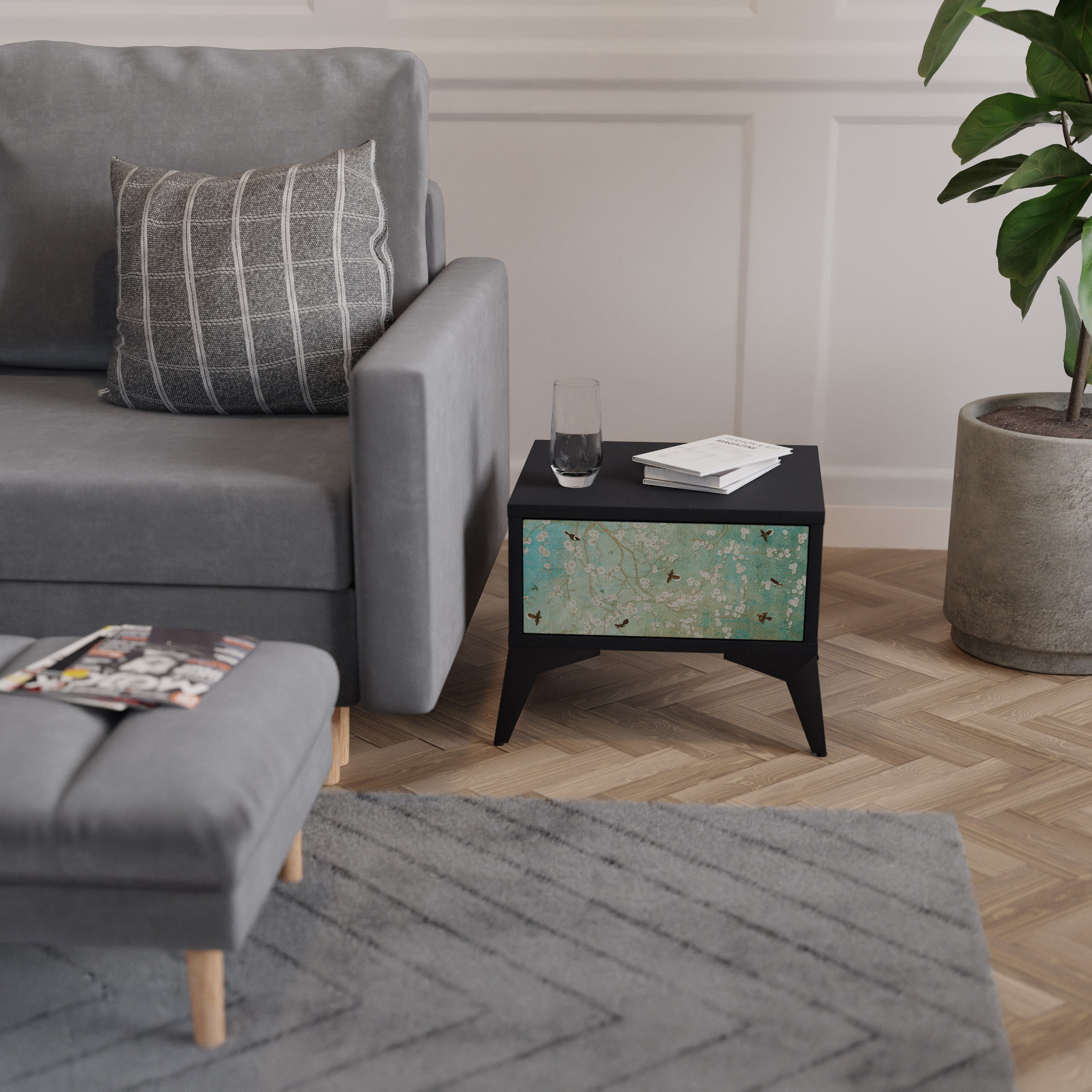 BLOOMING CHARM Nachttisch in Schwarz