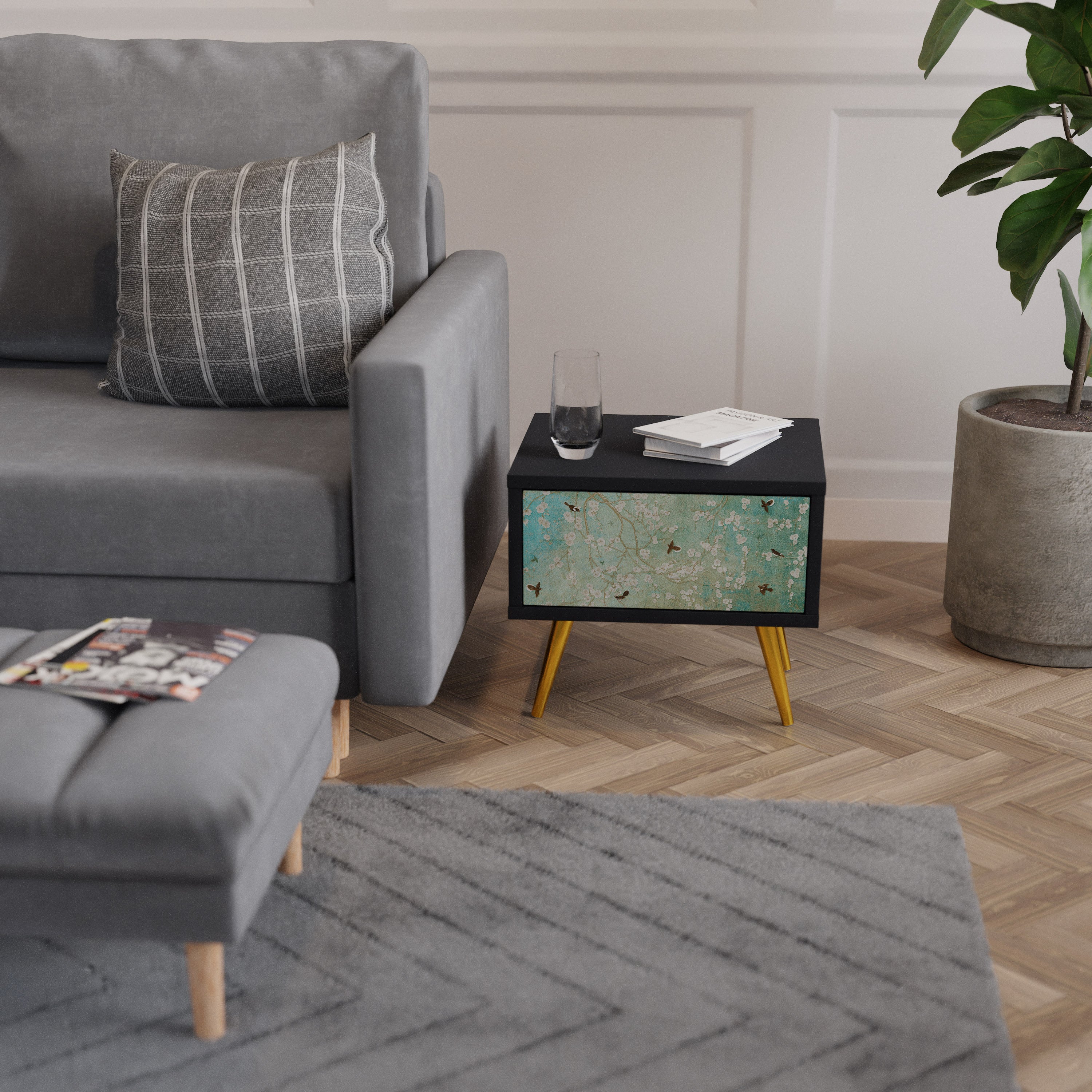 BLOOMING CHARM Nachttisch in Schwarz