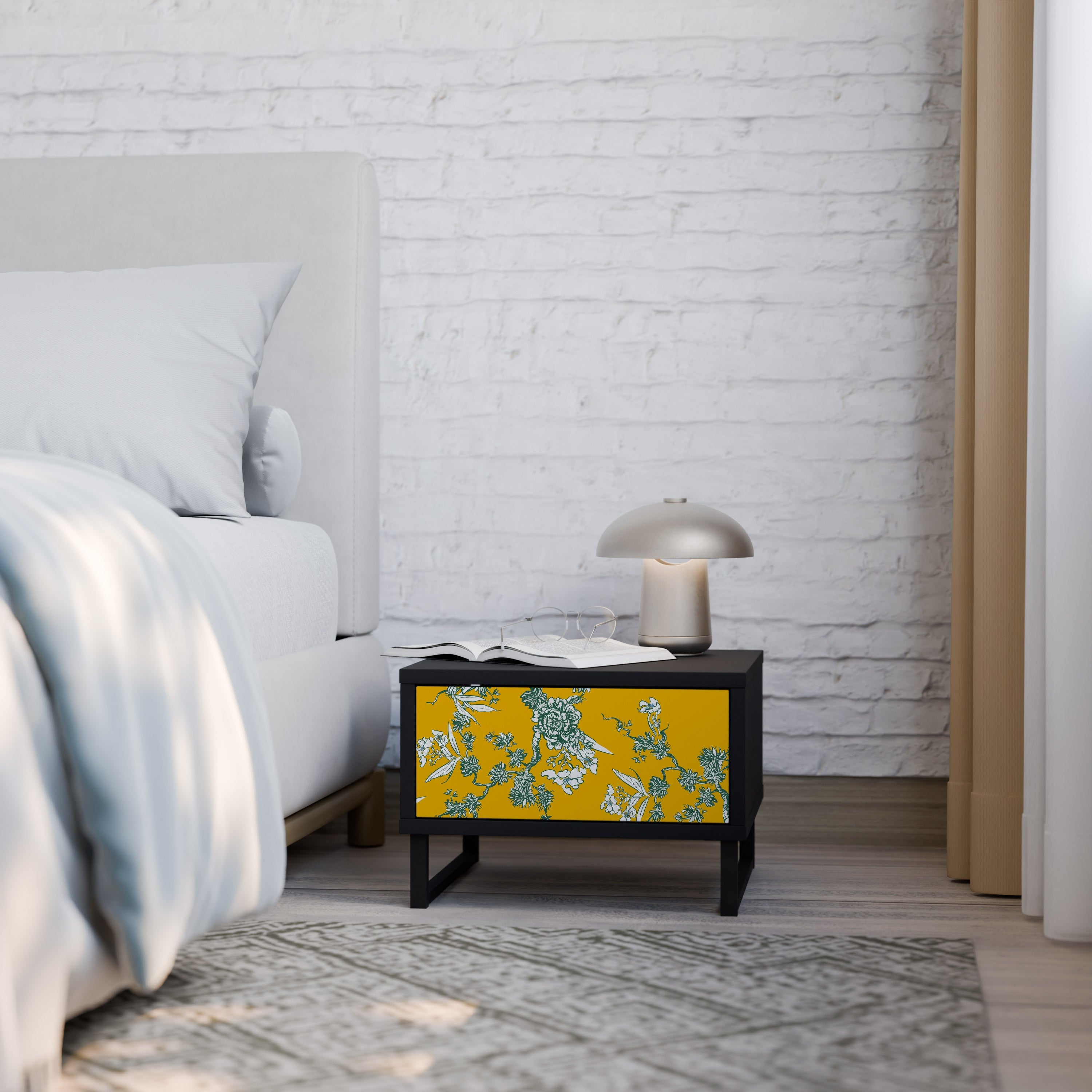 YELLOW CHINOISERIE Nachttisch in schwarzem Finish