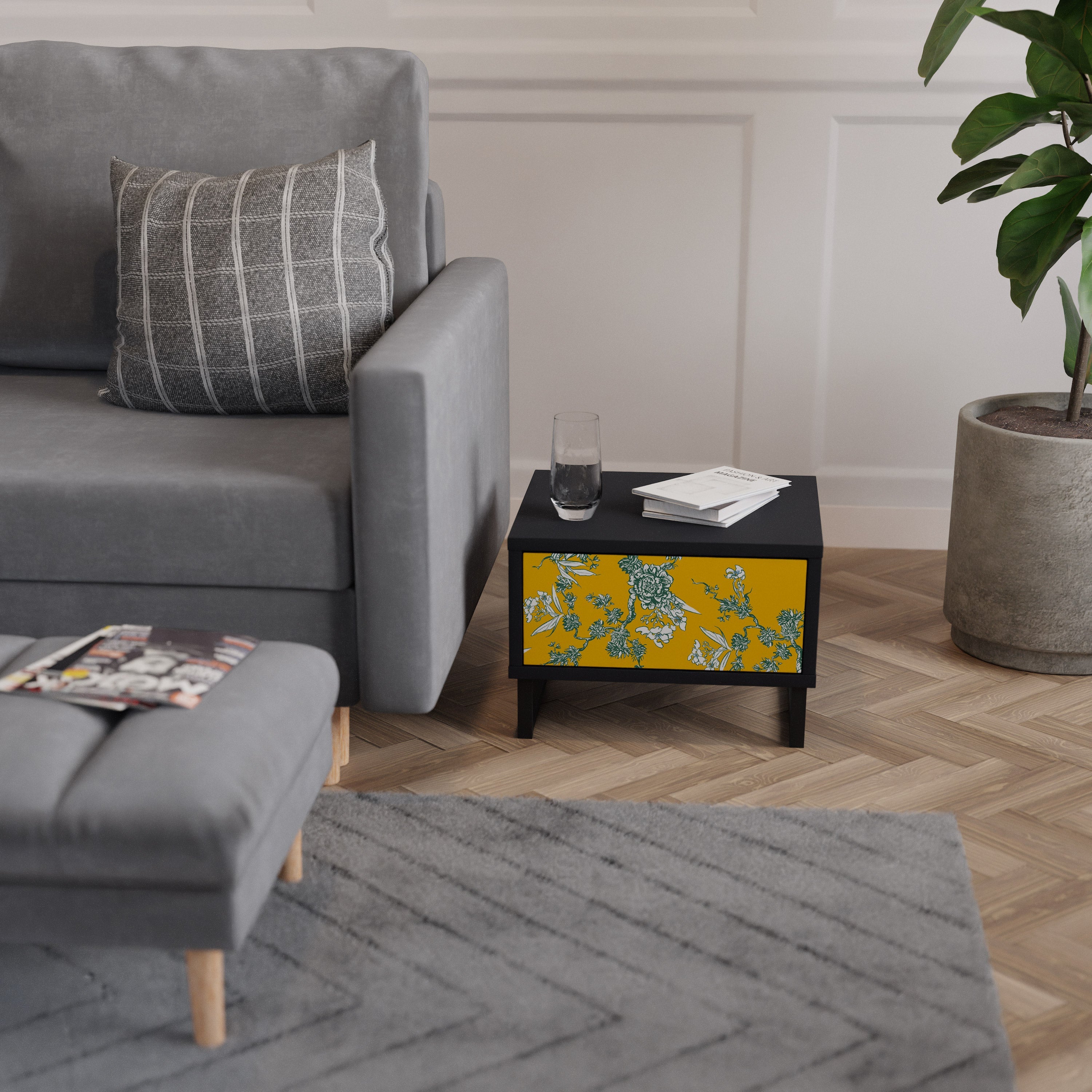 YELLOW CHINOISERIE Nachttisch in schwarzem Finish