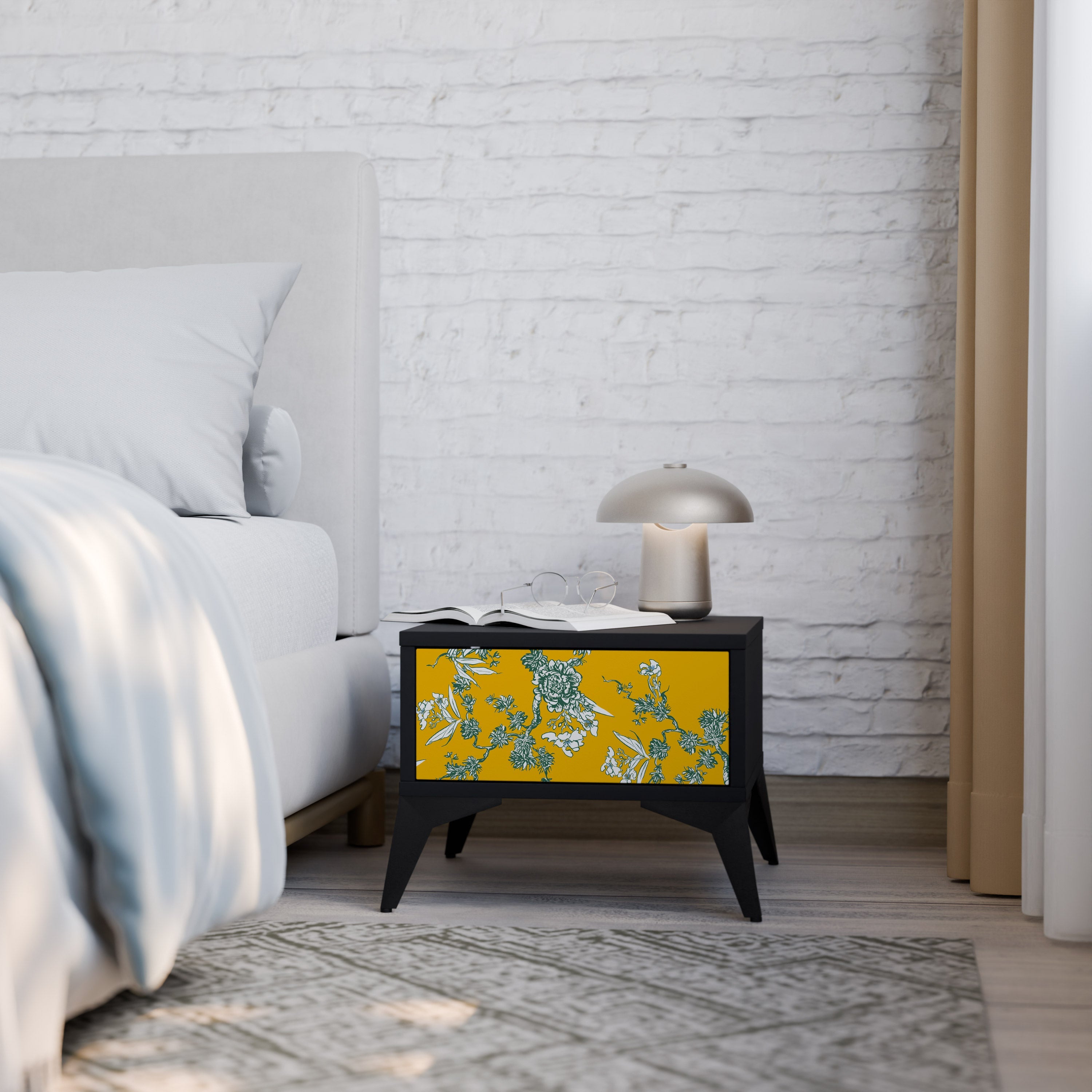 YELLOW CHINOISERIE Nachttisch in schwarzem Finish
