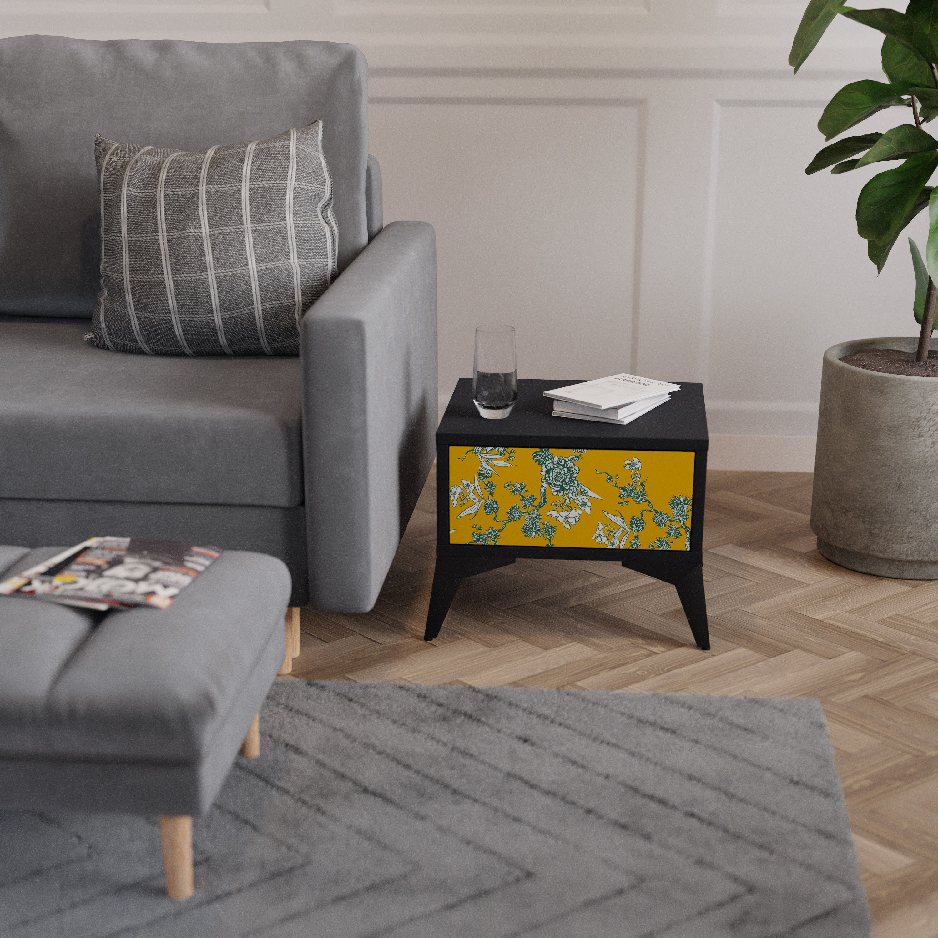 YELLOW CHINOISERIE Nachttisch in schwarzem Finish