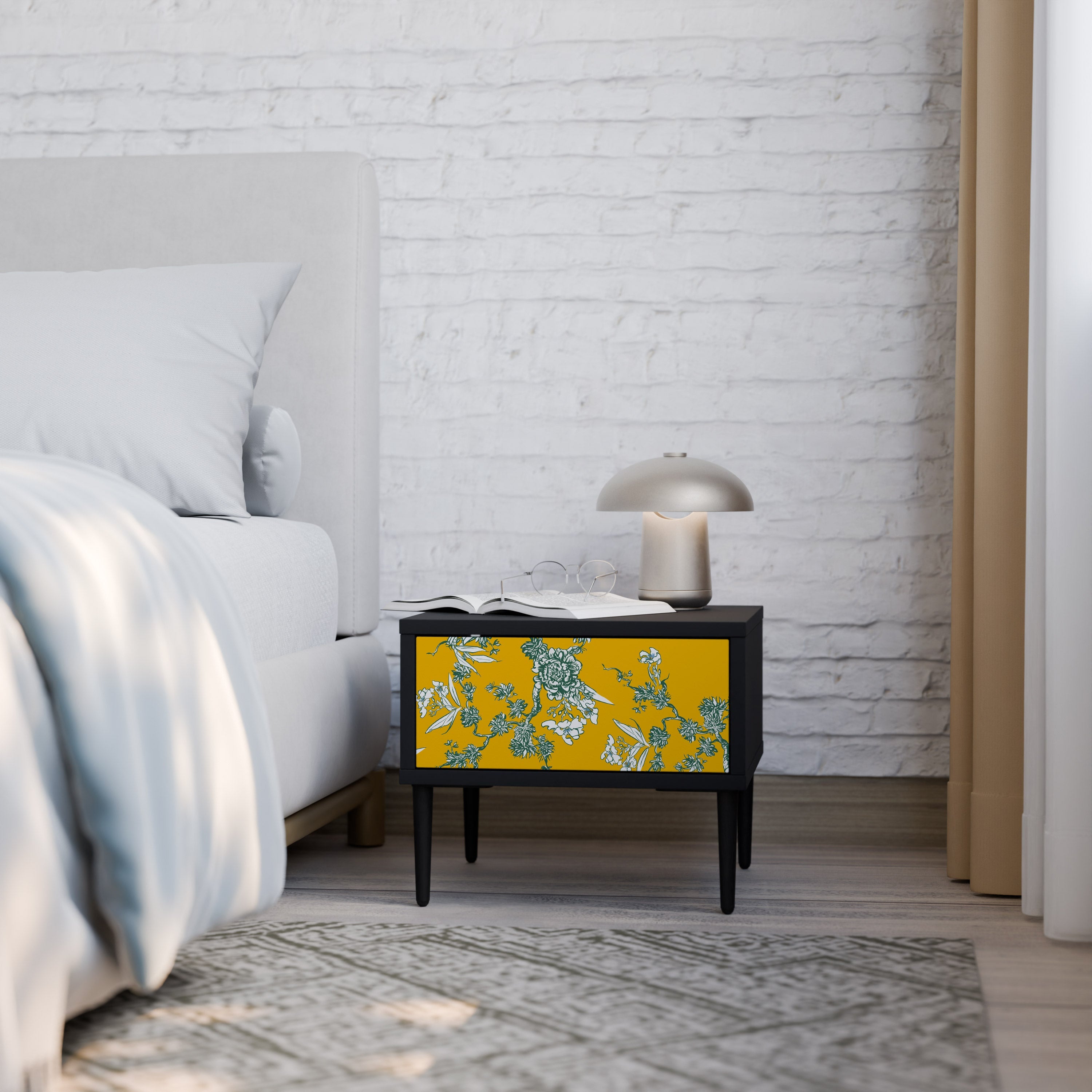 YELLOW CHINOISERIE Nachttisch in schwarzem Finish