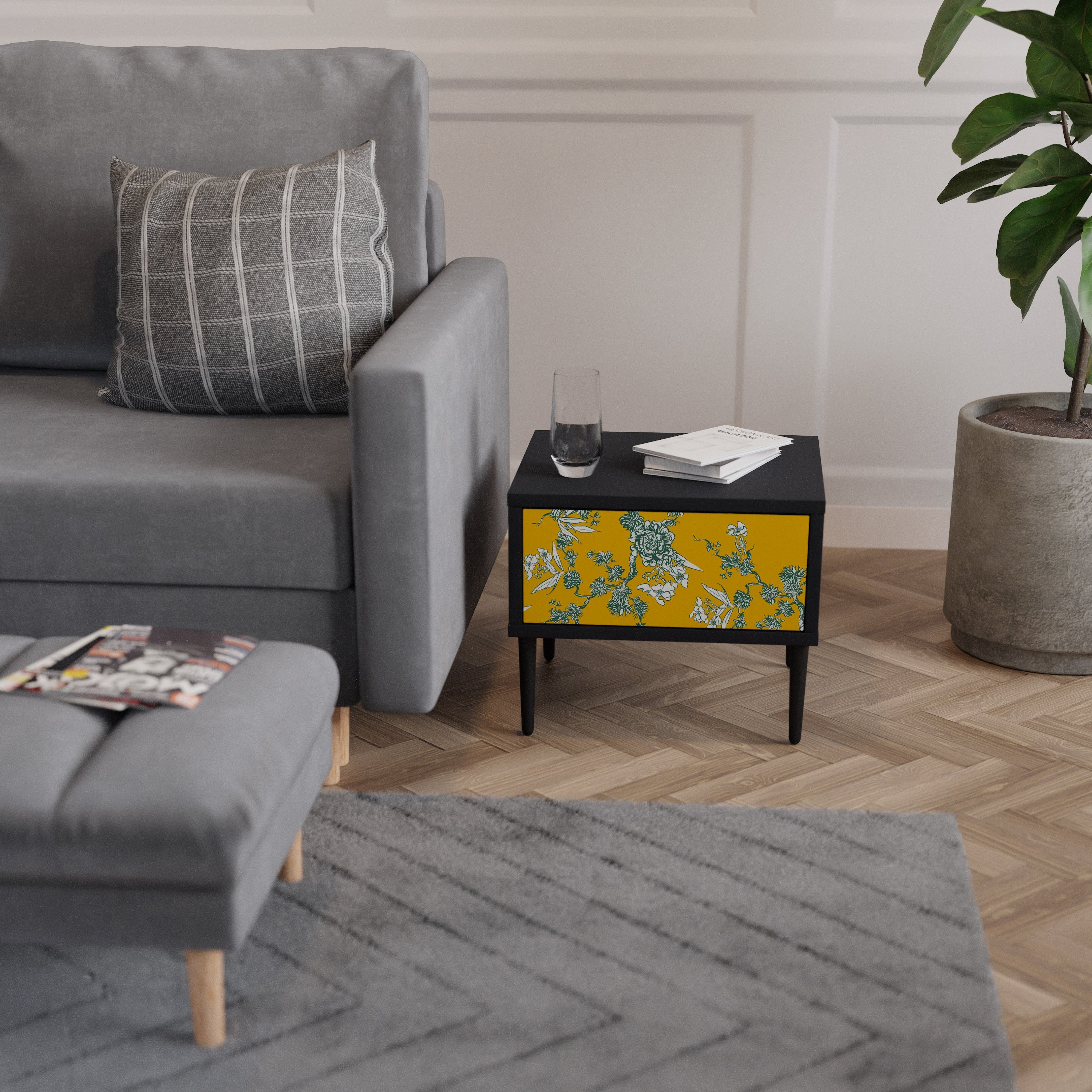 YELLOW CHINOISERIE Nachttisch in schwarzem Finish