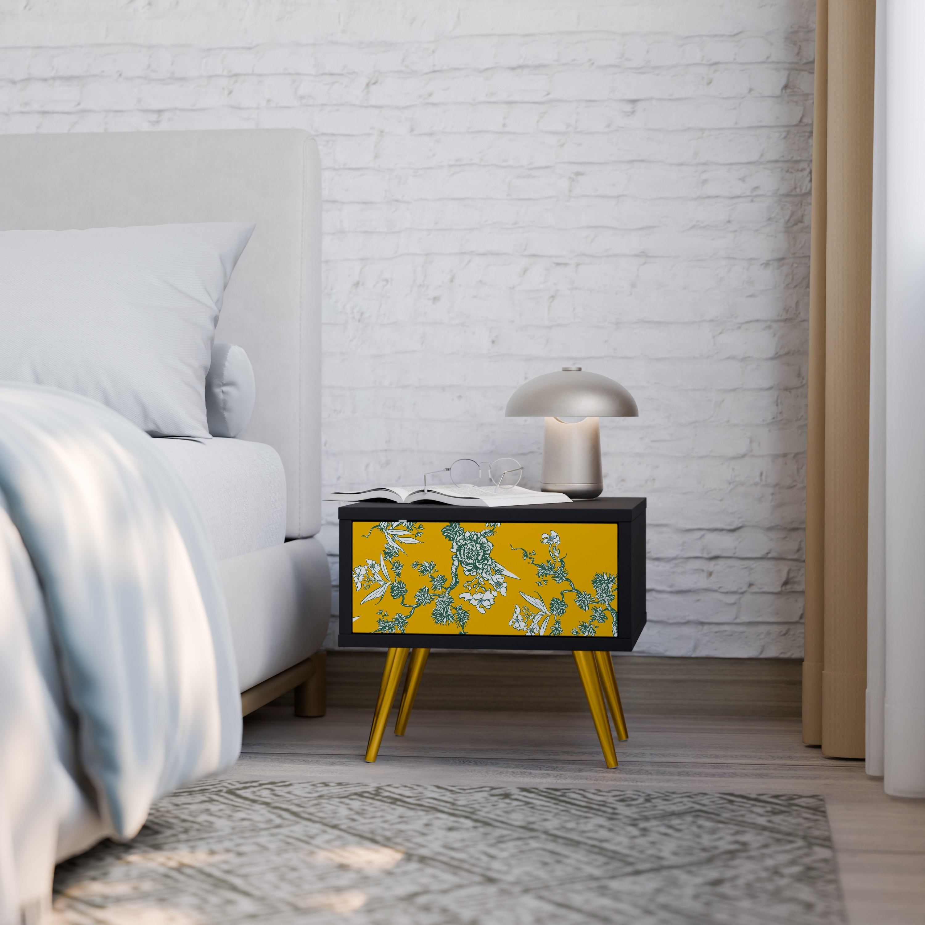 YELLOW CHINOISERIE Nachttisch in schwarzem Finish