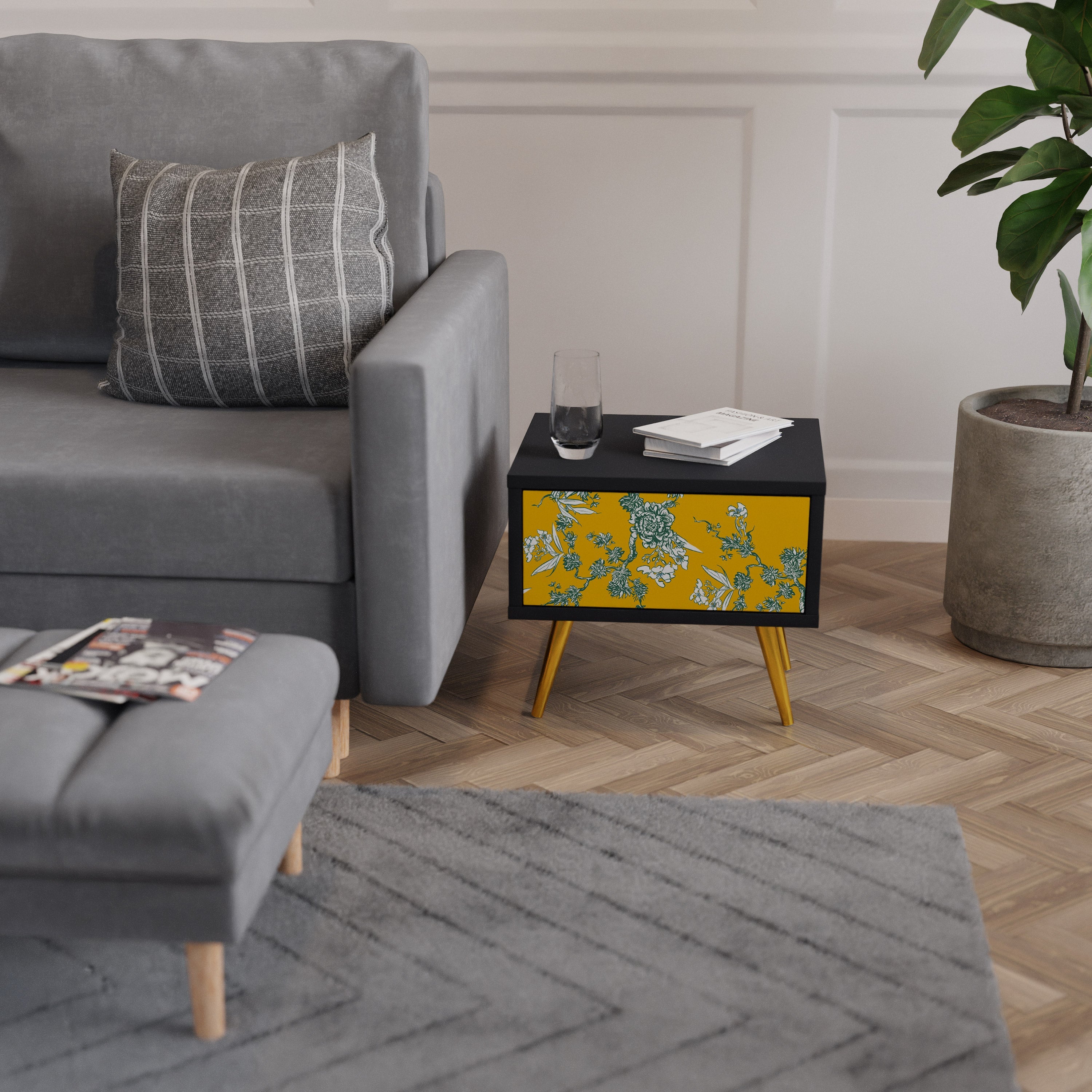 YELLOW CHINOISERIE Nachttisch in schwarzem Finish
