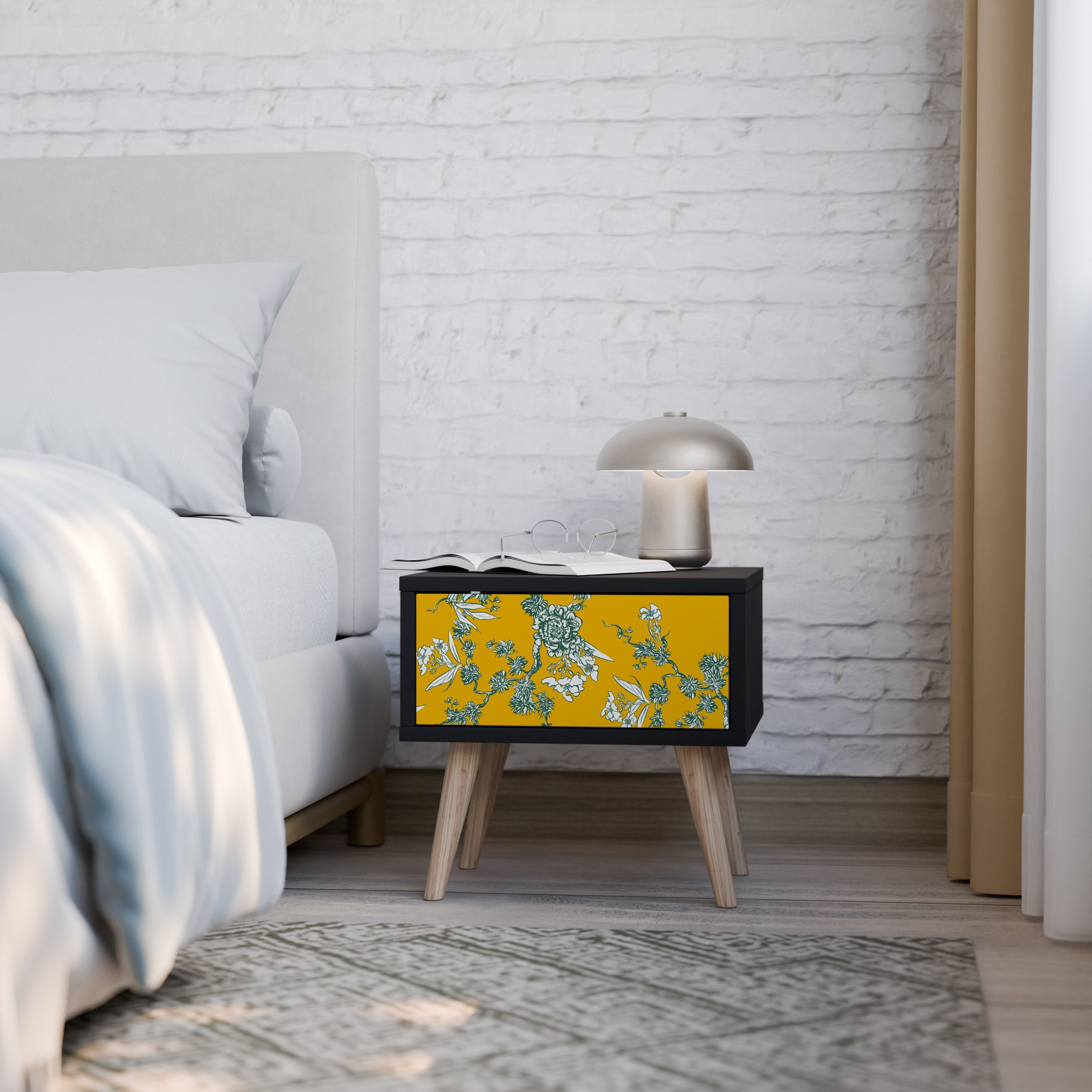 YELLOW CHINOISERIE Nachttisch in schwarzem Finish
