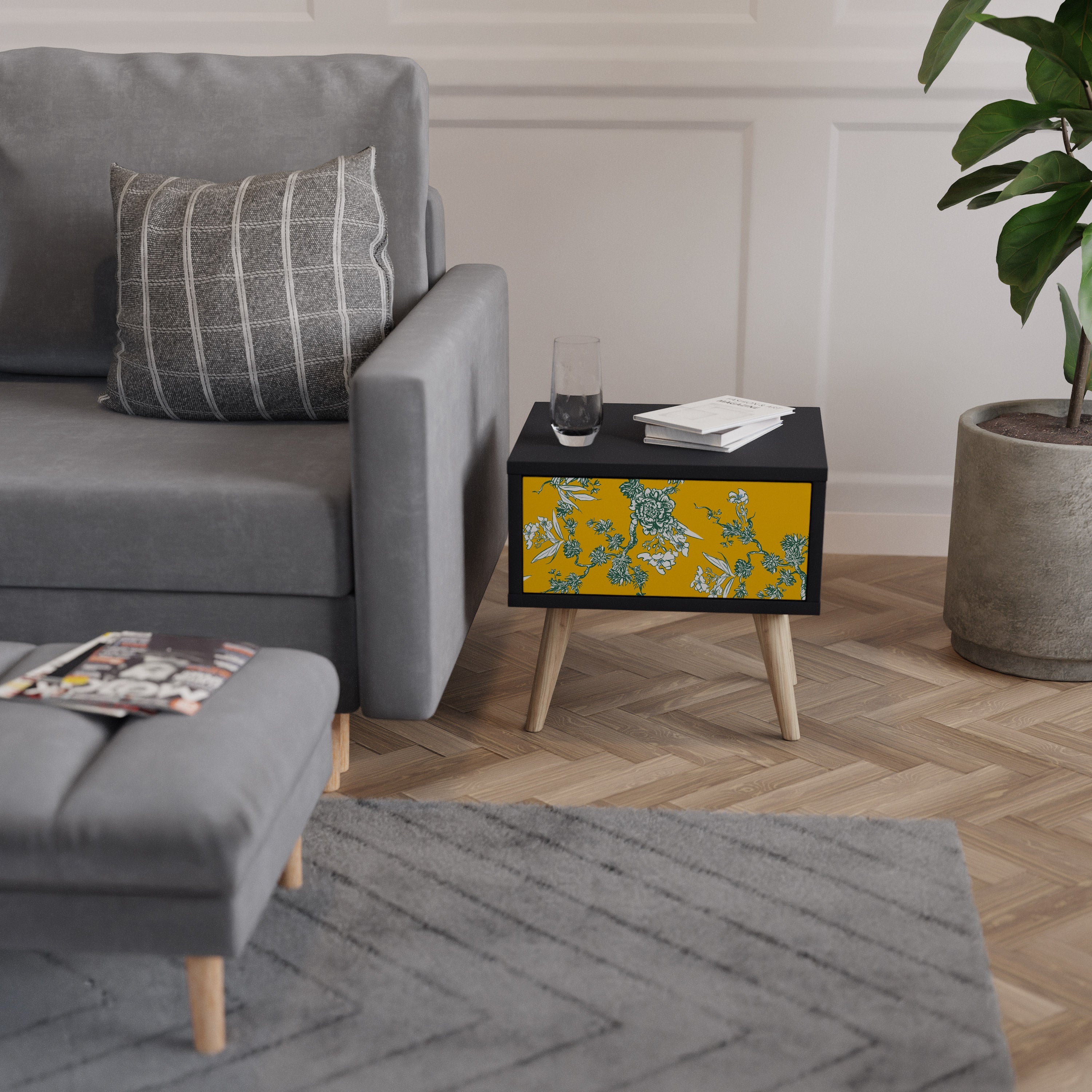 YELLOW CHINOISERIE Nachttisch in schwarzem Finish