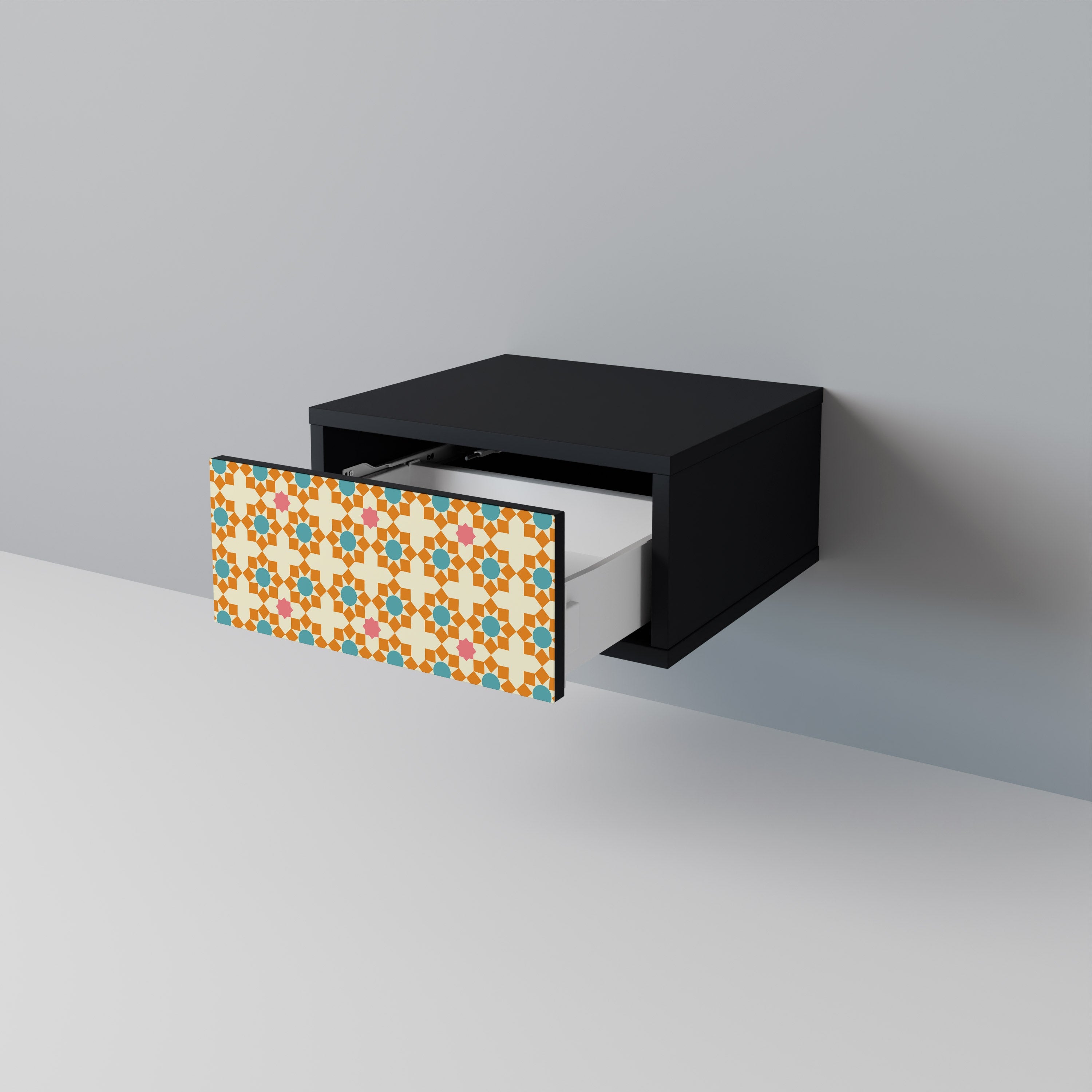 Nachttisch mit Blumendekor in Schwarz