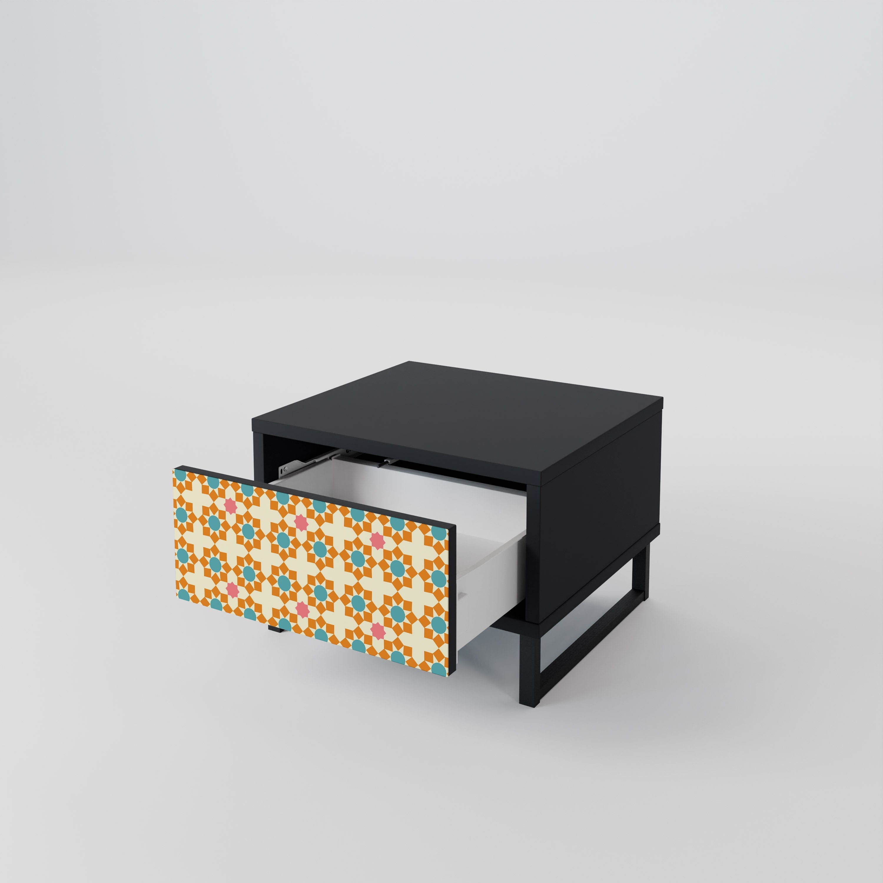 Nachttisch mit Blumendekor in Schwarz