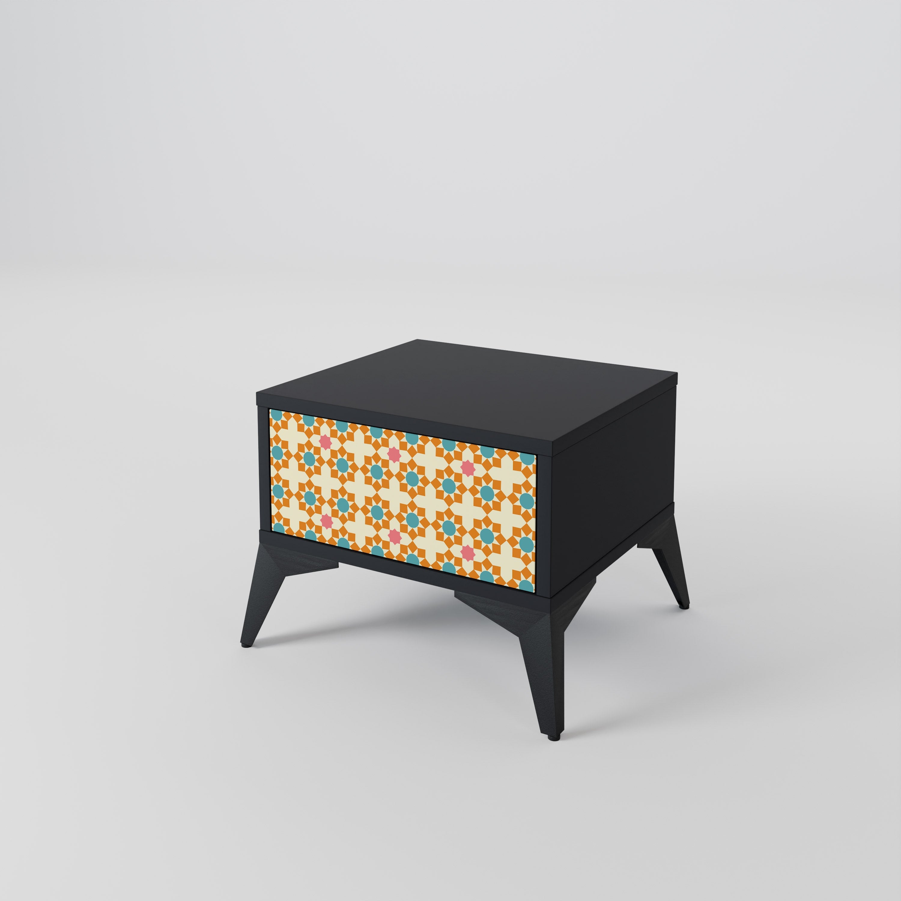 Nachttisch mit Blumendekor in Schwarz