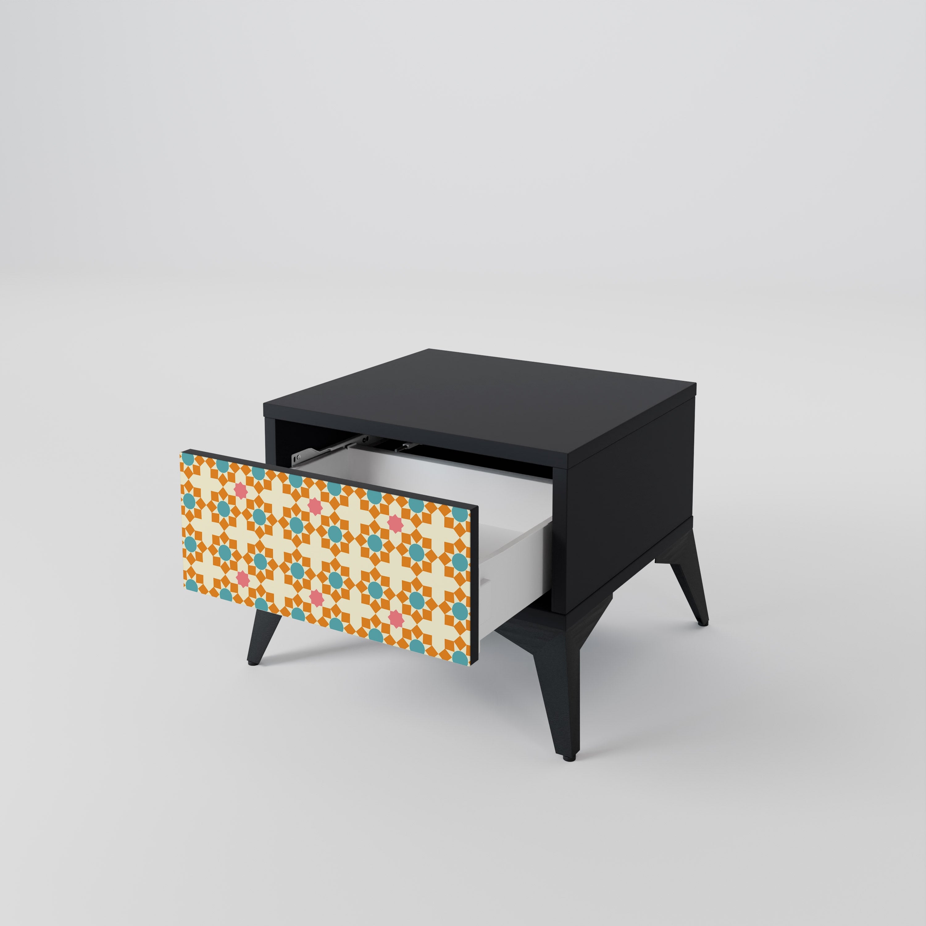 Nachttisch mit Blumendekor in Schwarz