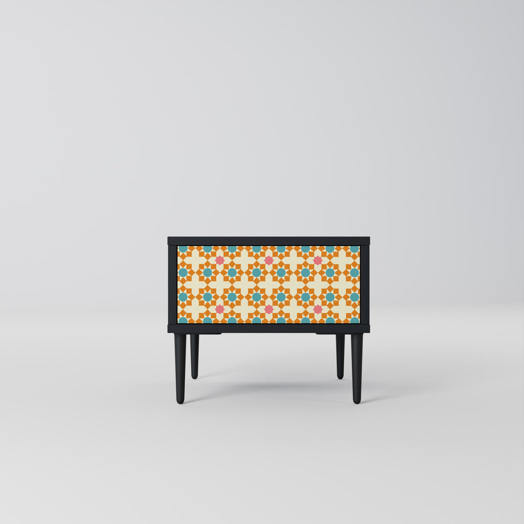 Nachttisch mit Blumendekor in Schwarz