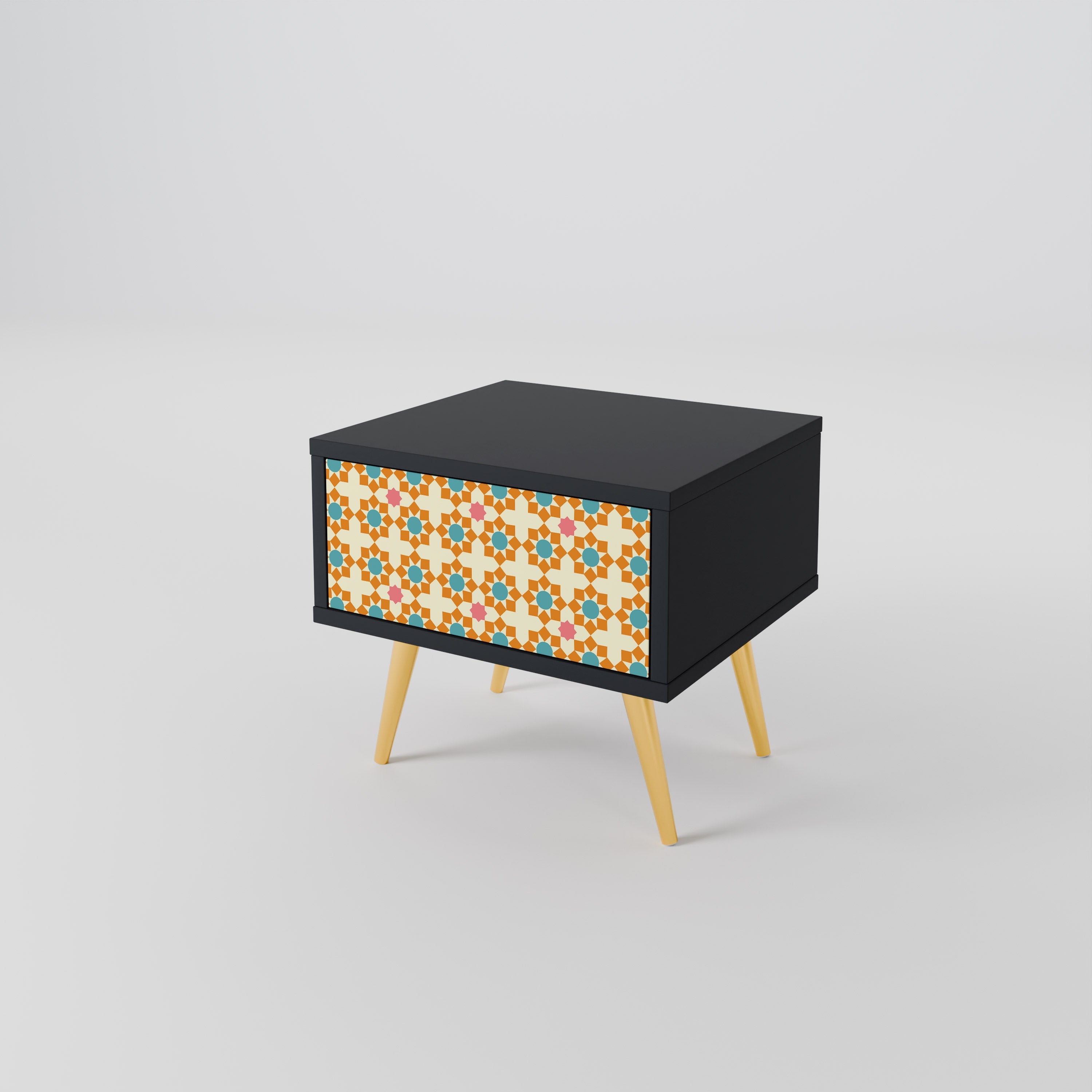 Nachttisch mit Blumendekor in Schwarz