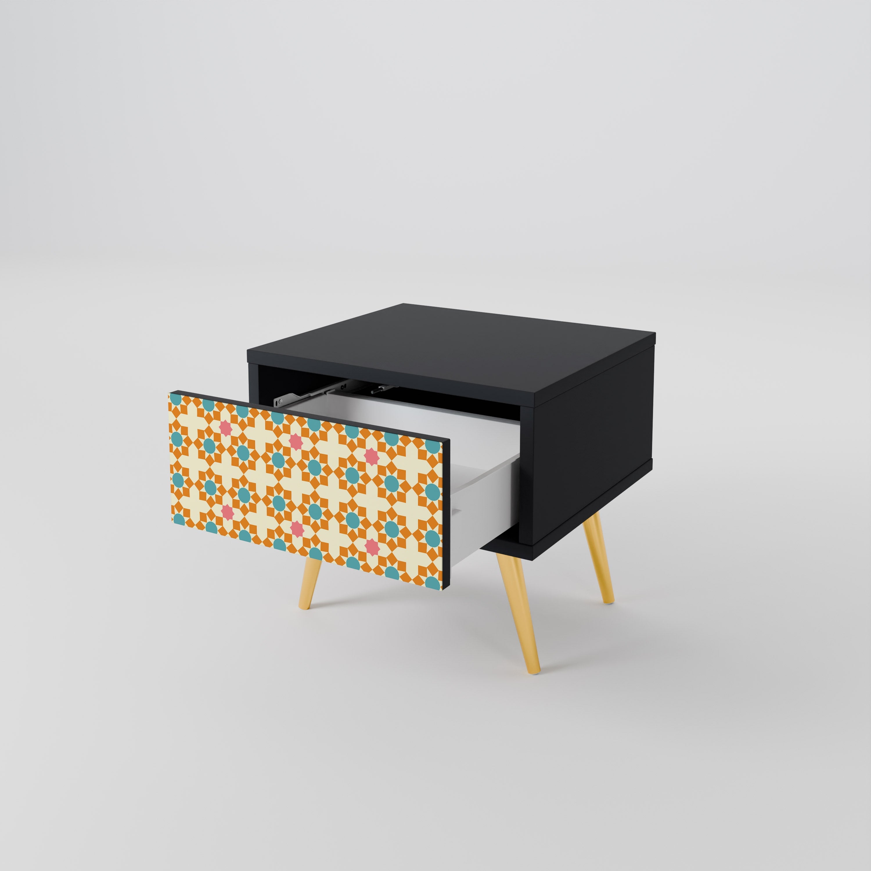 Nachttisch mit Blumendekor in Schwarz