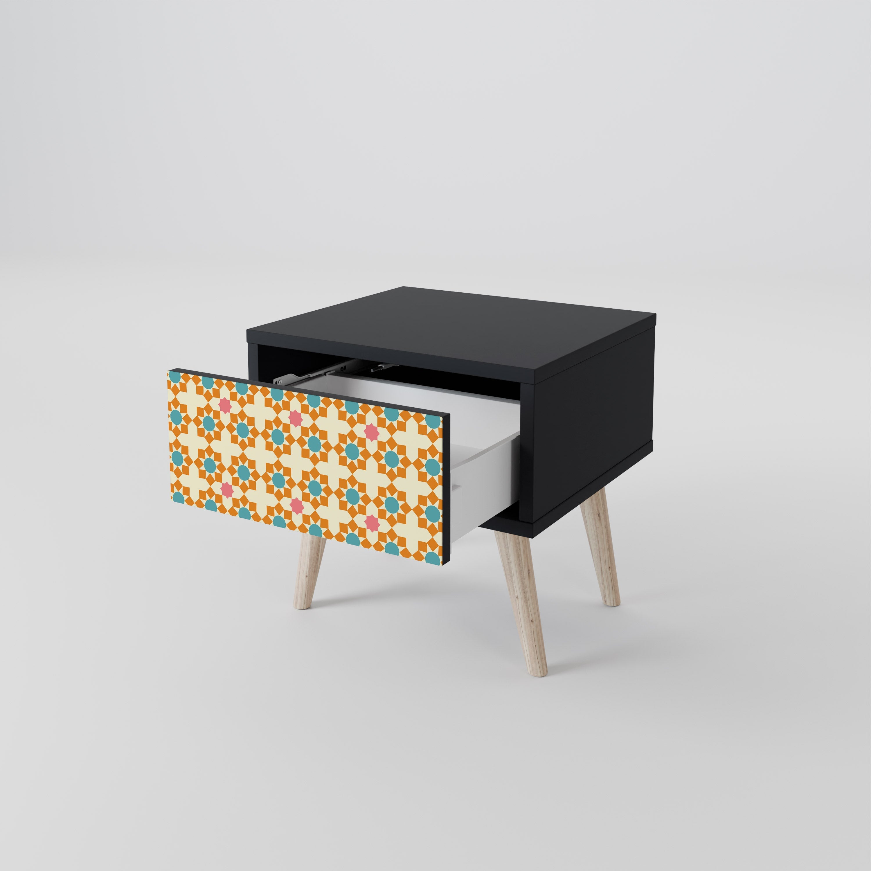 Nachttisch mit Blumendekor in Schwarz