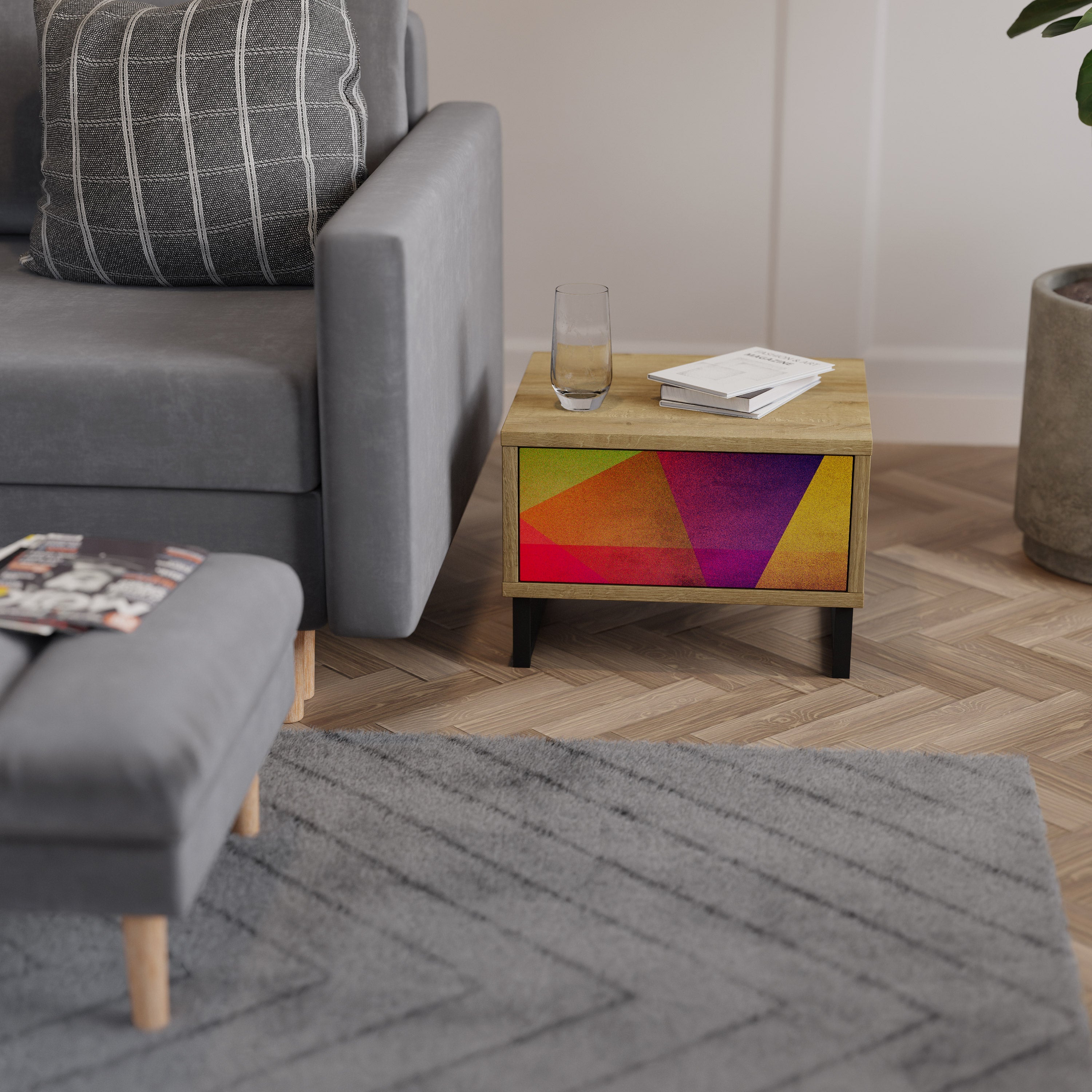VIVID GEOMETRY Nachttisch in Eichenoptik