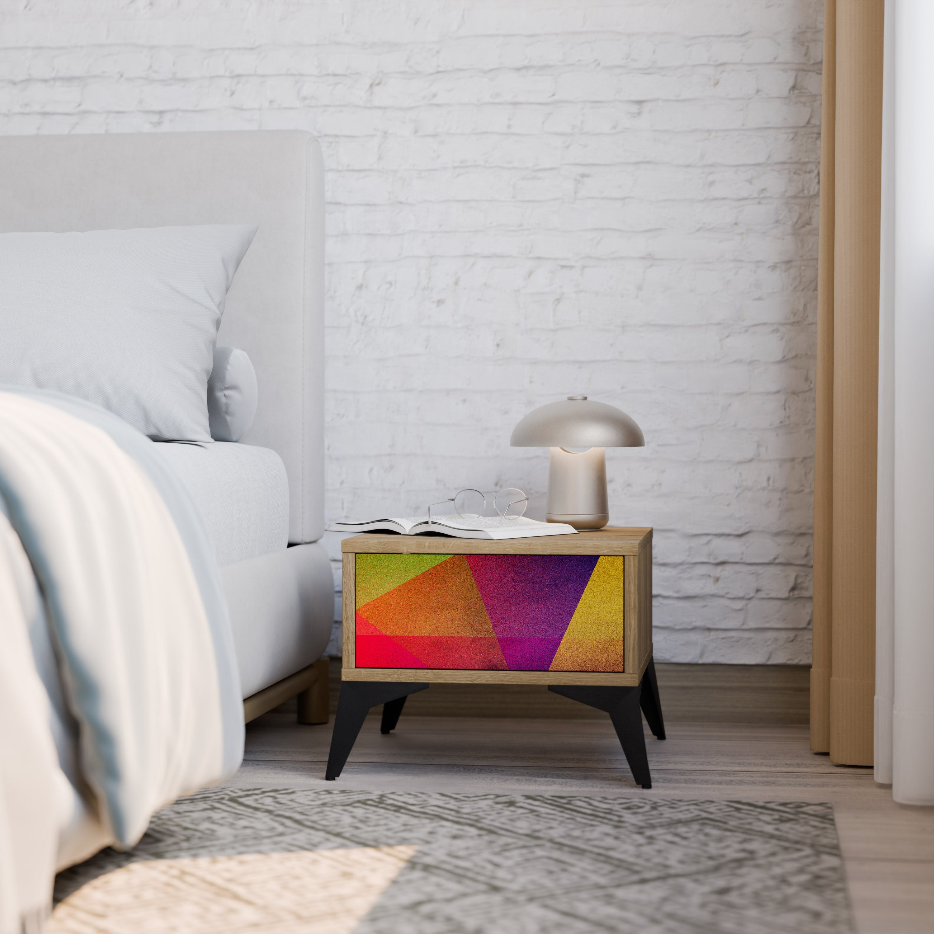 VIVID GEOMETRY Nachttisch in Eichenoptik