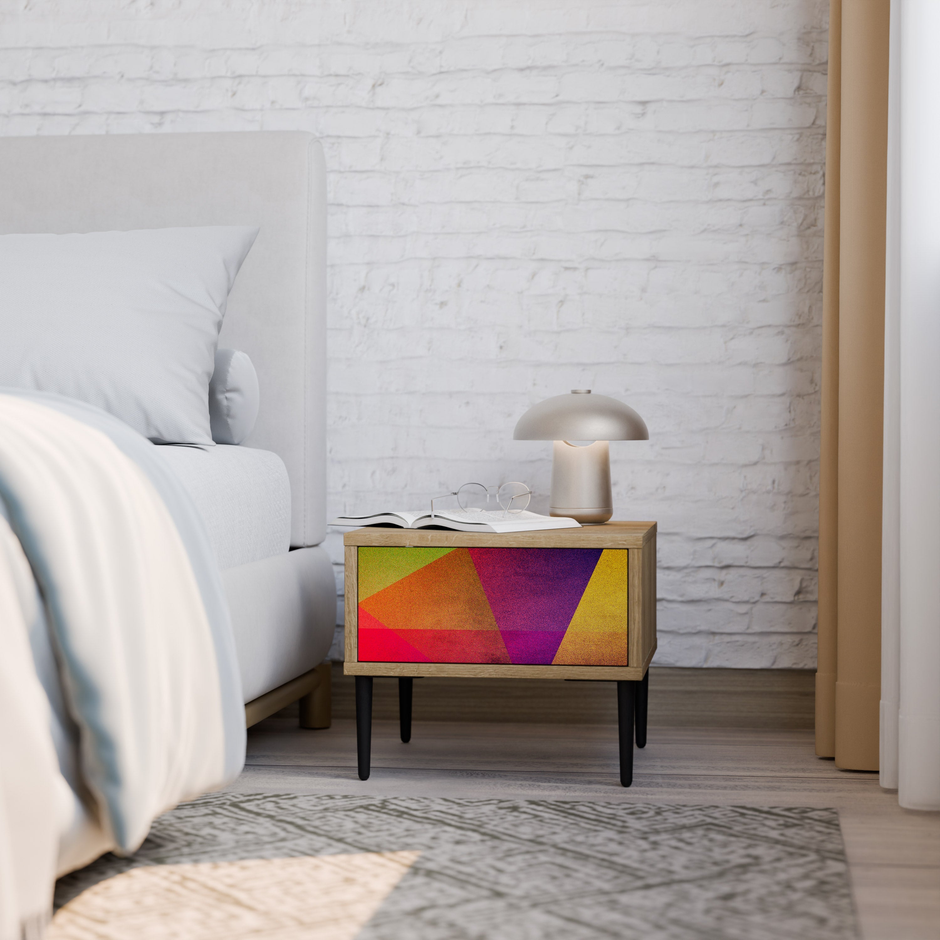 VIVID GEOMETRY Nachttisch in Eichenoptik