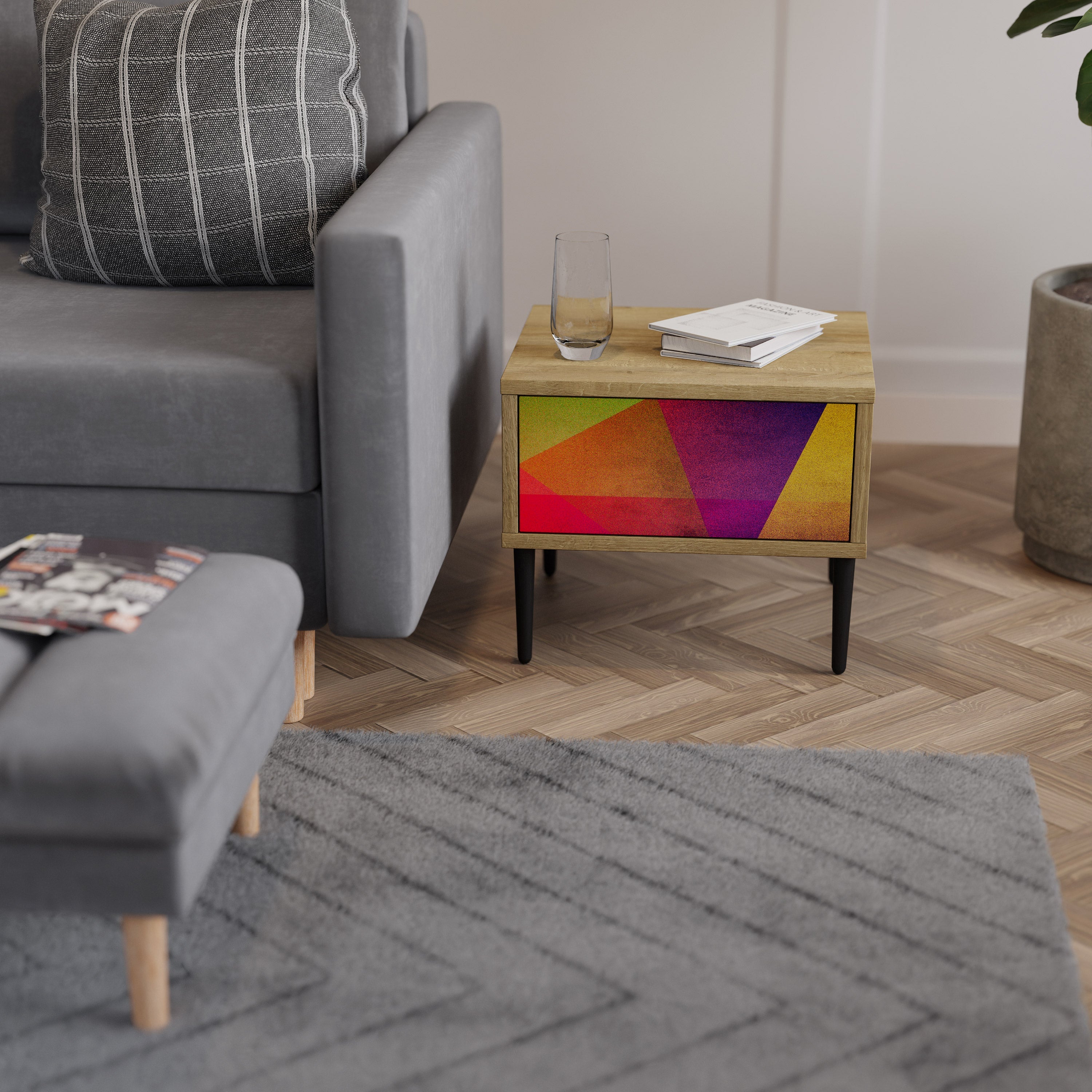 VIVID GEOMETRY Nachttisch in Eichenoptik