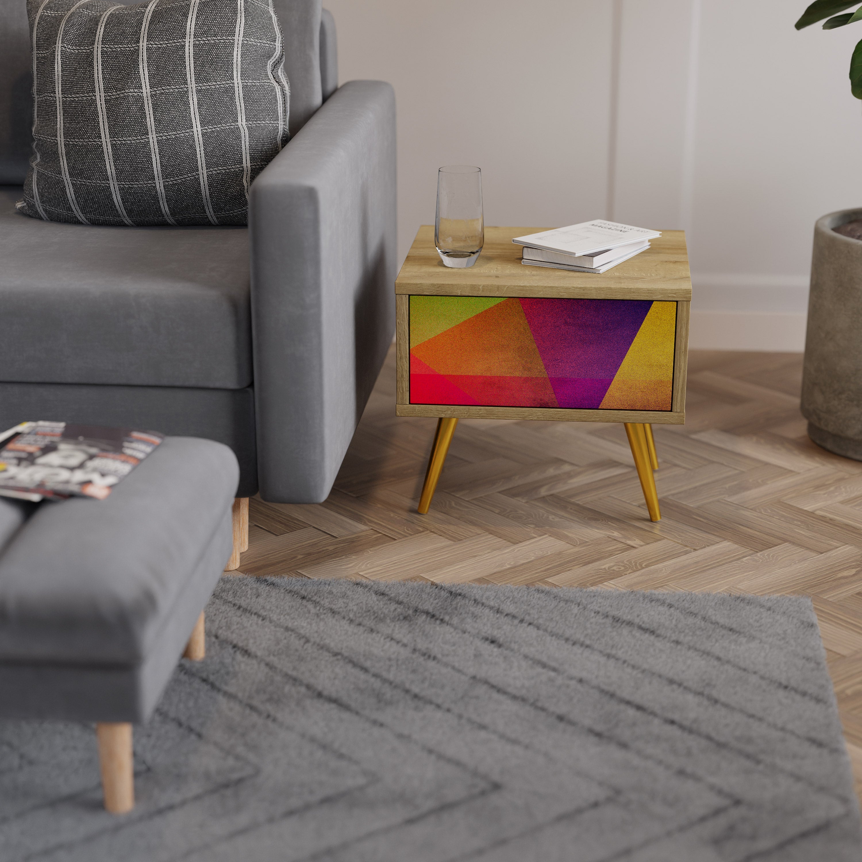 VIVID GEOMETRY Nachttisch in Eichenoptik