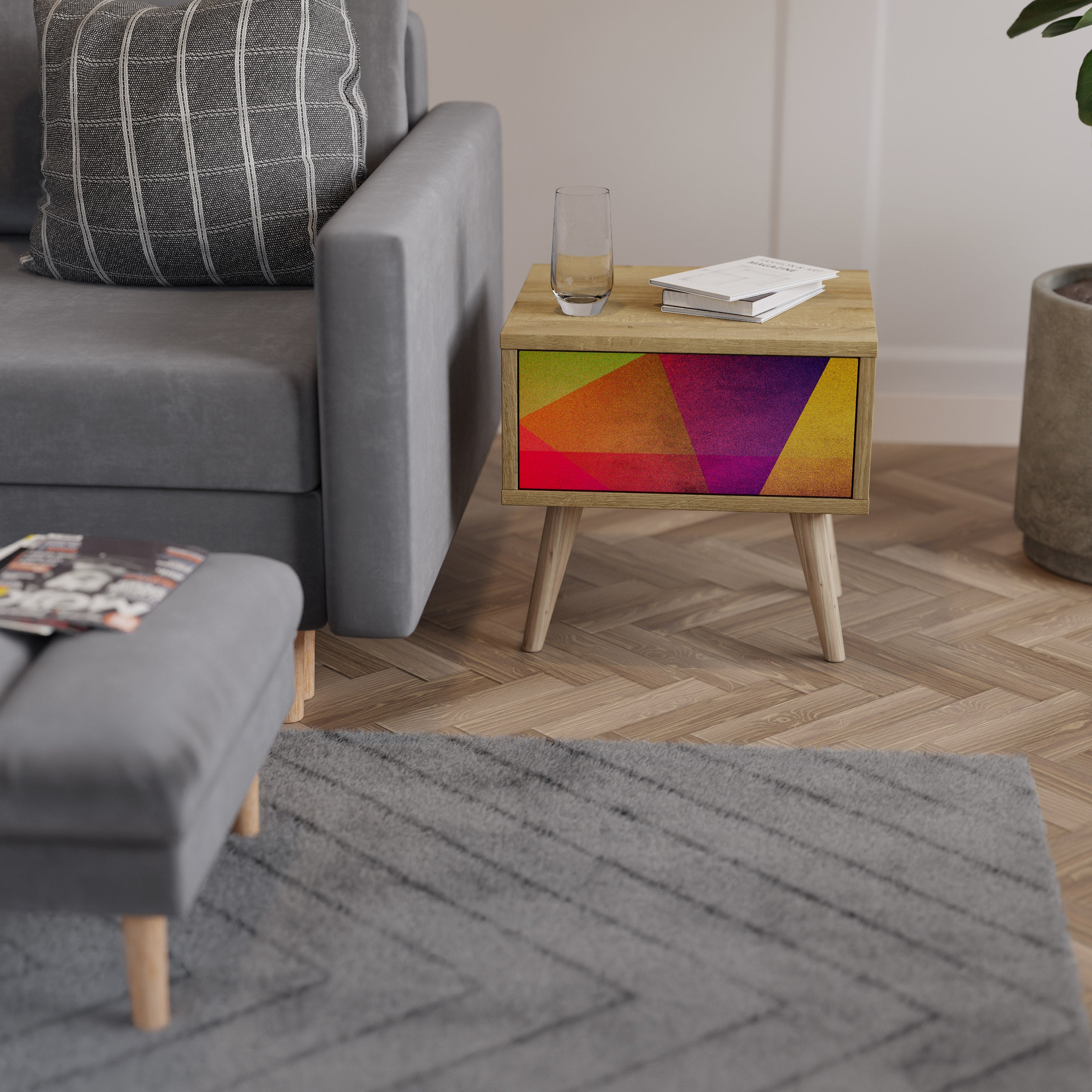 VIVID GEOMETRY Nachttisch in Eichenoptik