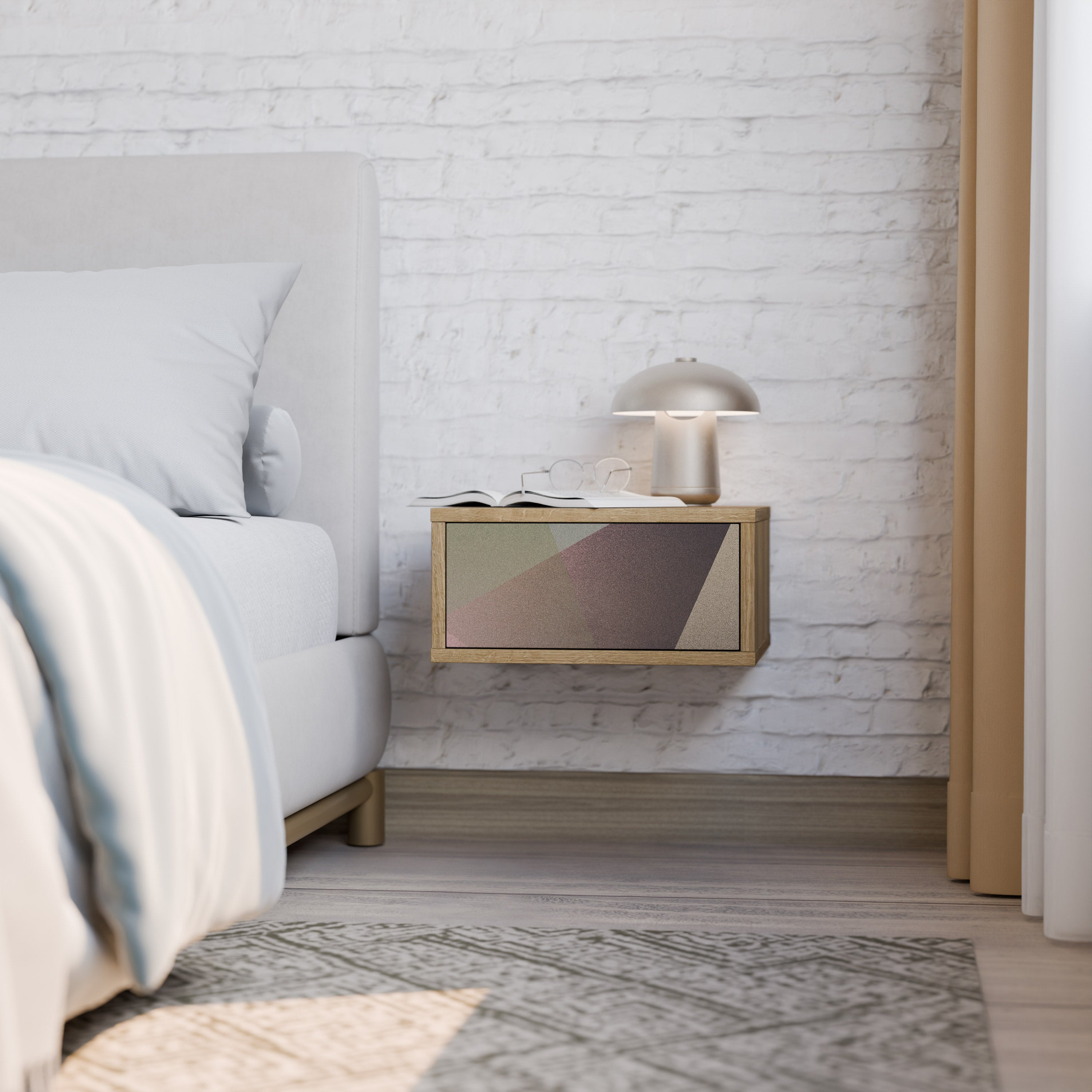 BEIGE GEOMETRY Nachttisch in Eichenoptik