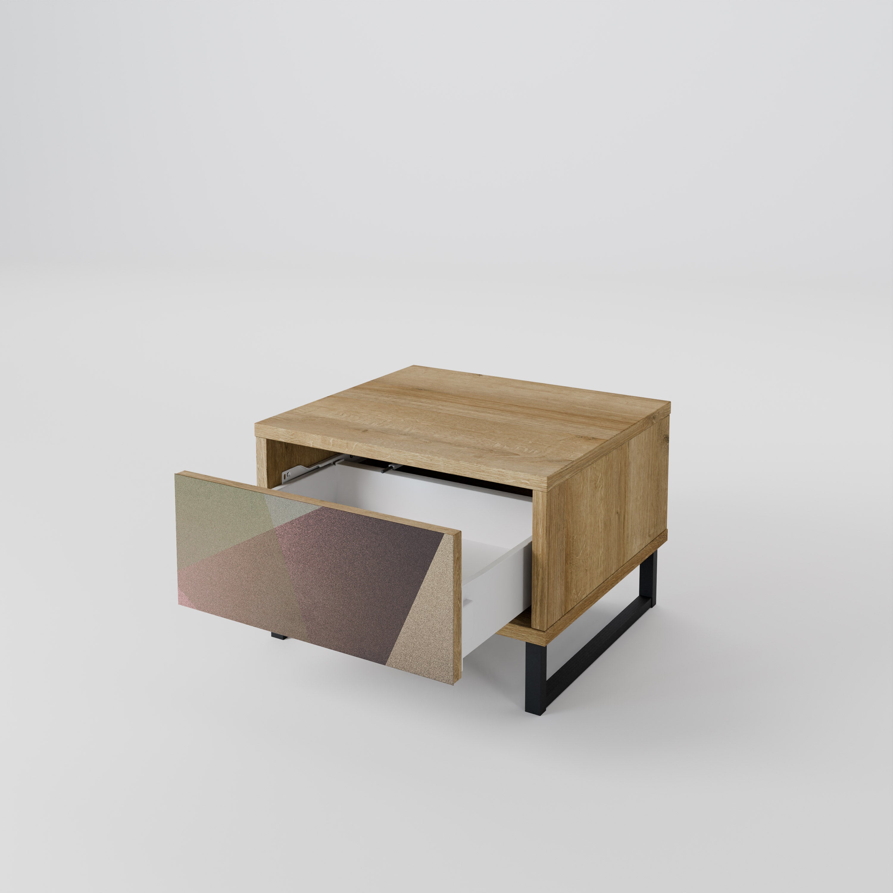 BEIGE GEOMETRY Nachttisch in Eichenoptik