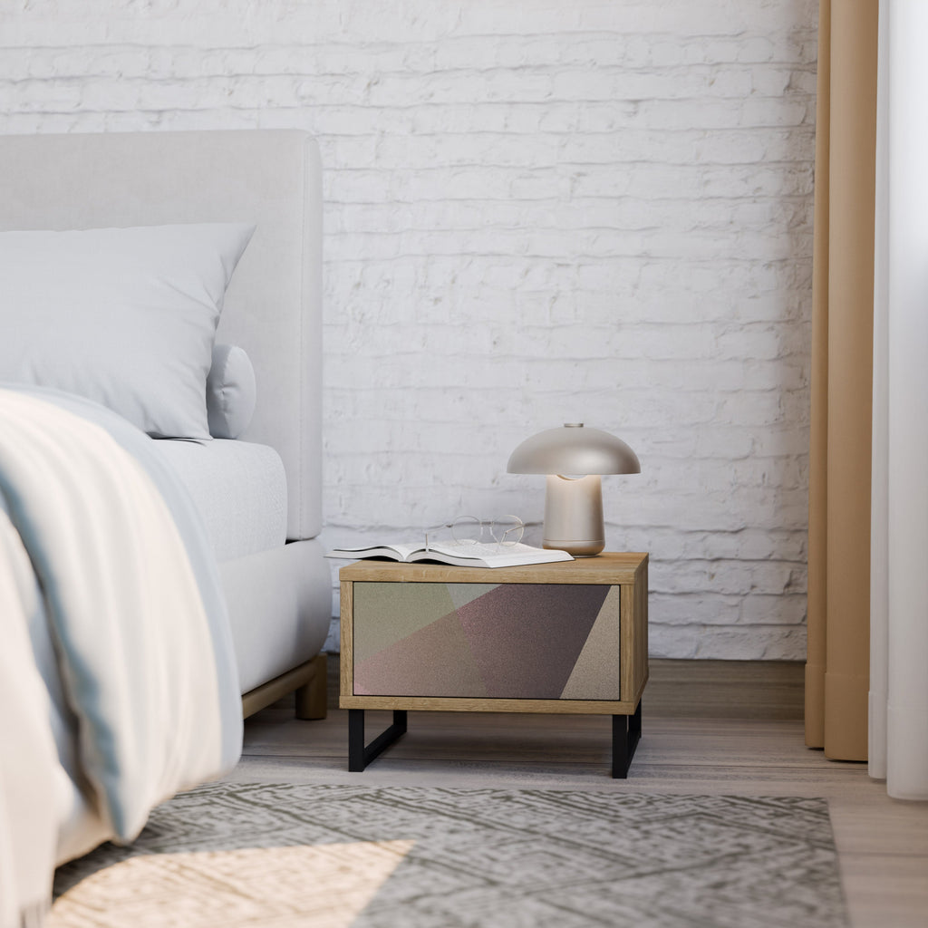BEIGE GEOMETRY Nachttisch in Eichenoptik