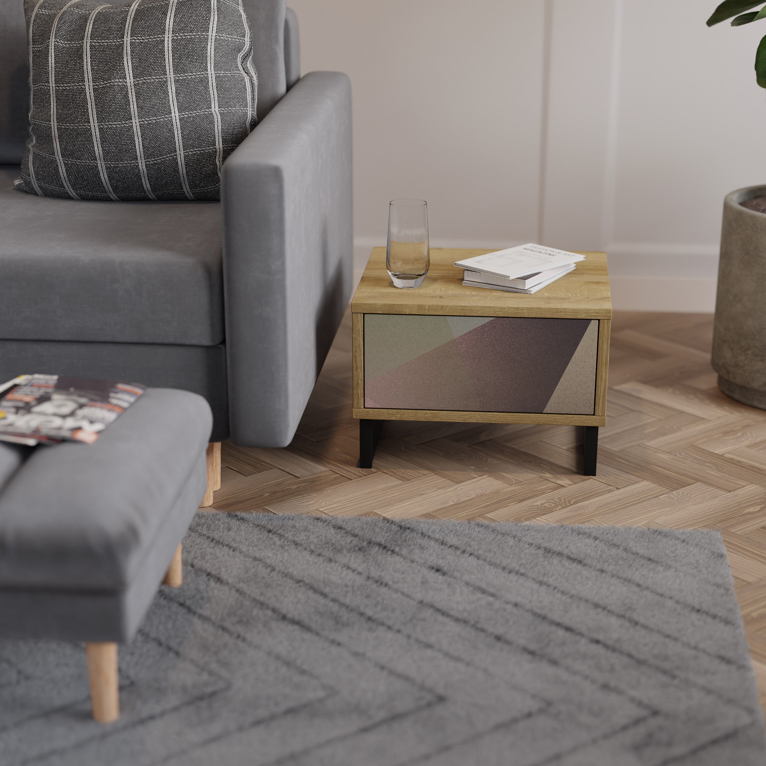 BEIGE GEOMETRY Nachttisch in Eichenoptik