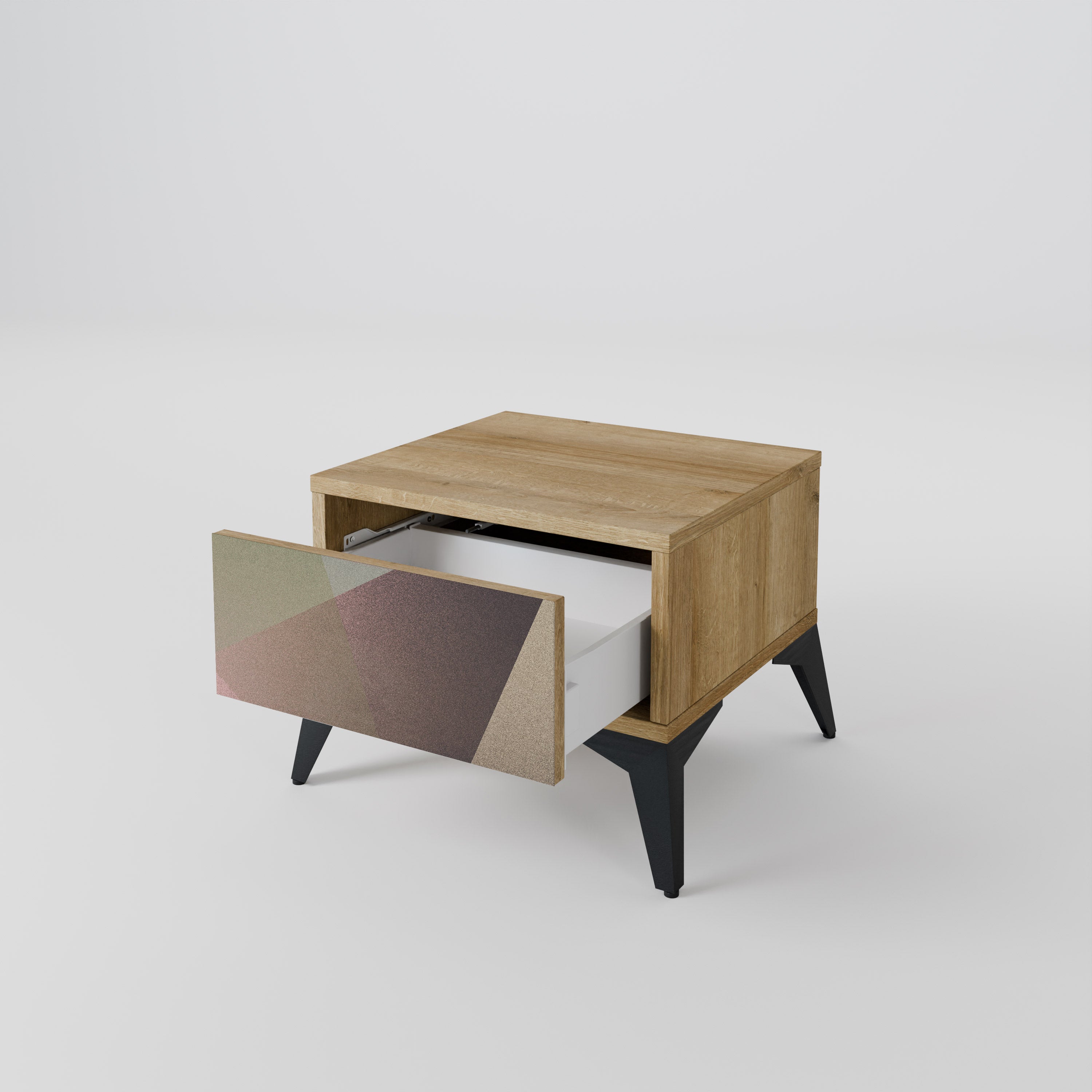 BEIGE GEOMETRY Nachttisch in Eichenoptik