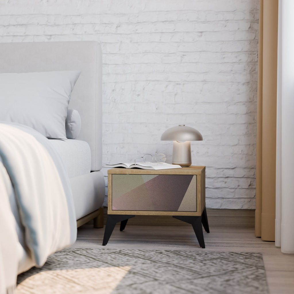 BEIGE GEOMETRY Nachttisch in Eichenoptik