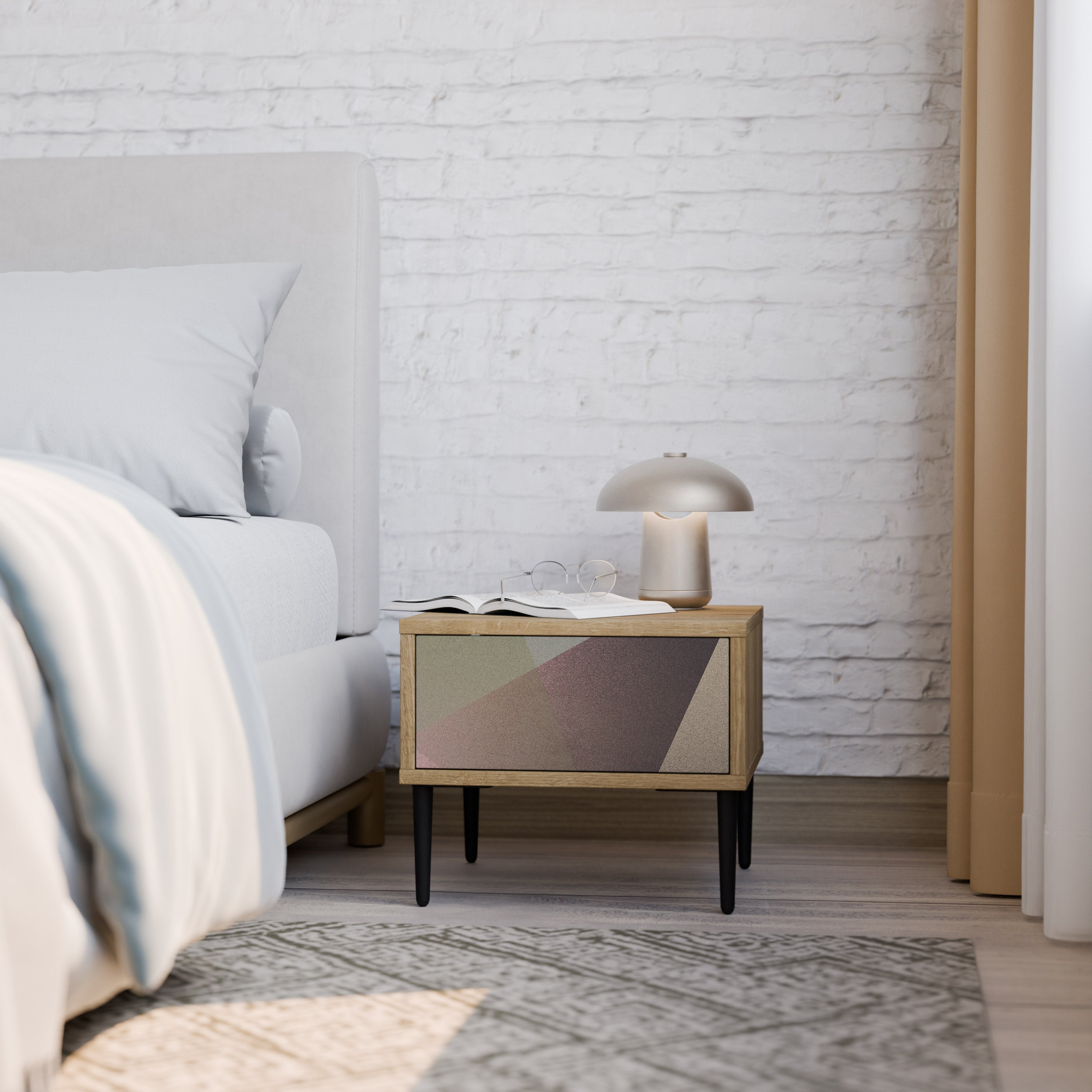 BEIGE GEOMETRY Nachttisch in Eichenoptik