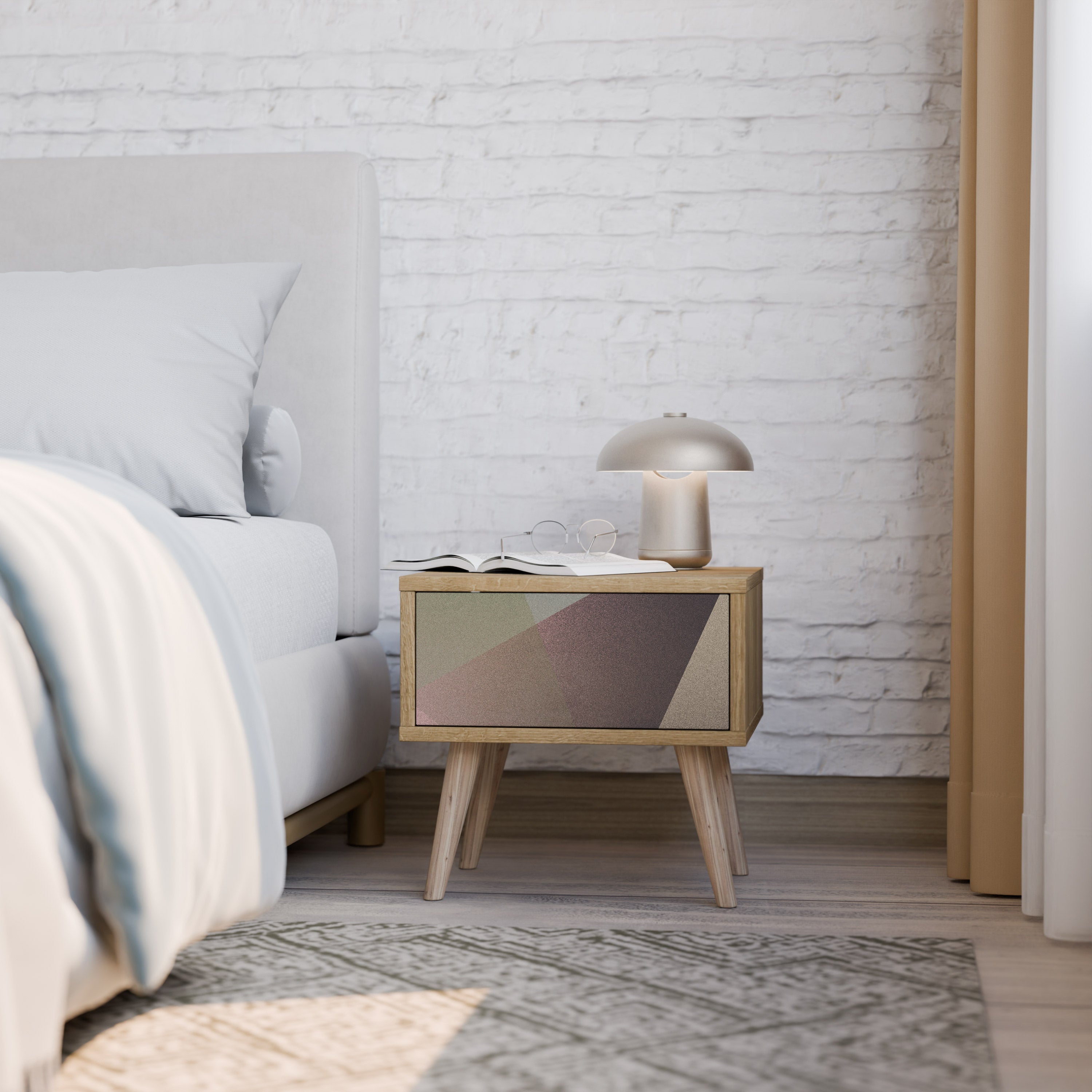 BEIGE GEOMETRY Nachttisch in Eichenoptik