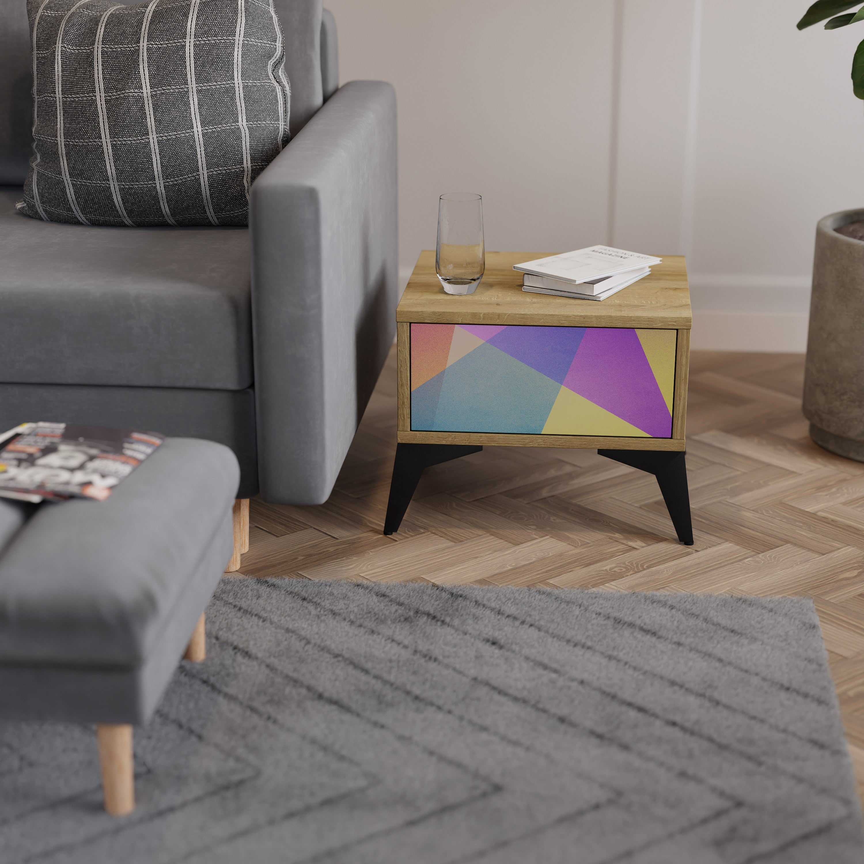BRIGHT GEOMETRY Nachttisch in Eichenoptik