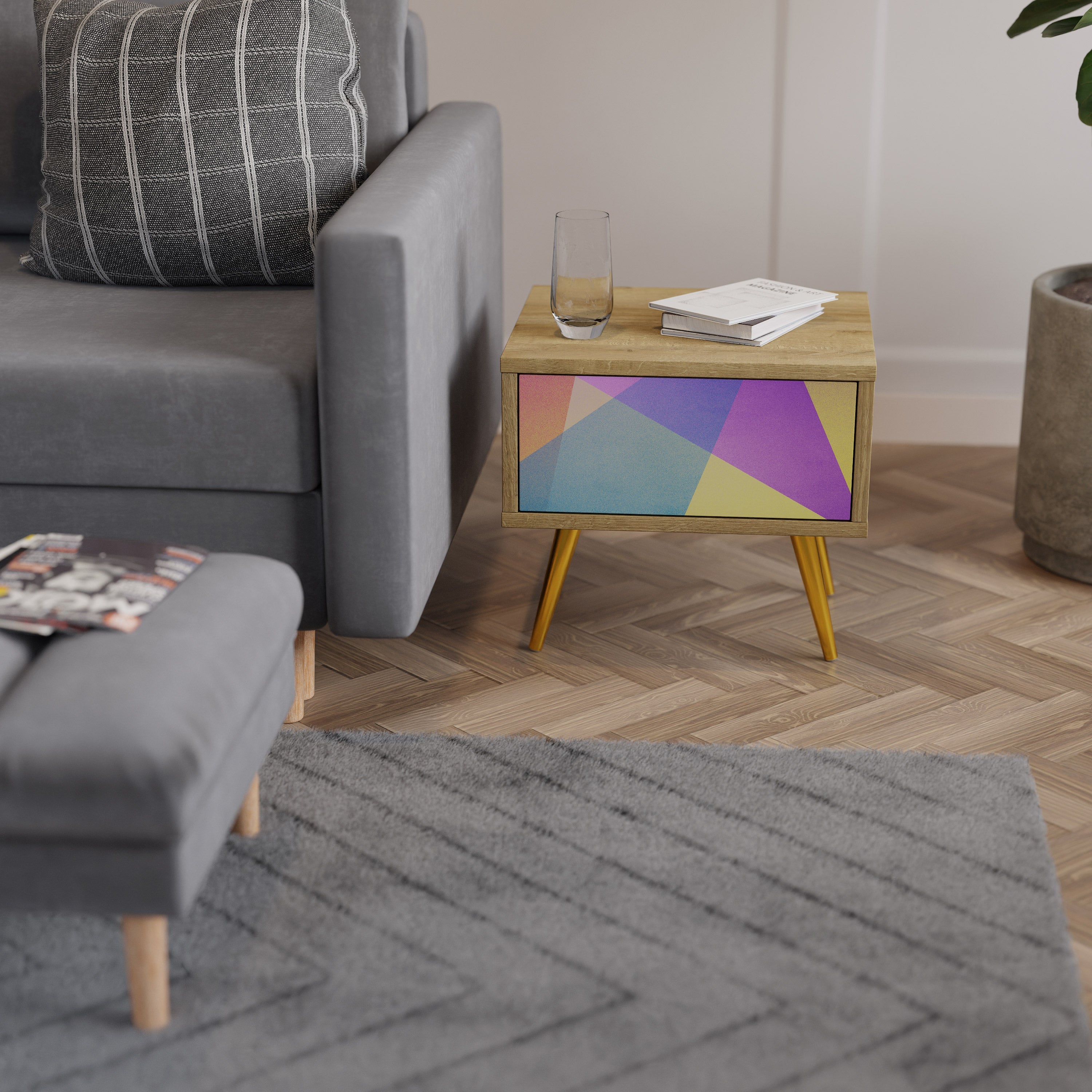 BRIGHT GEOMETRY Nachttisch in Eichenoptik