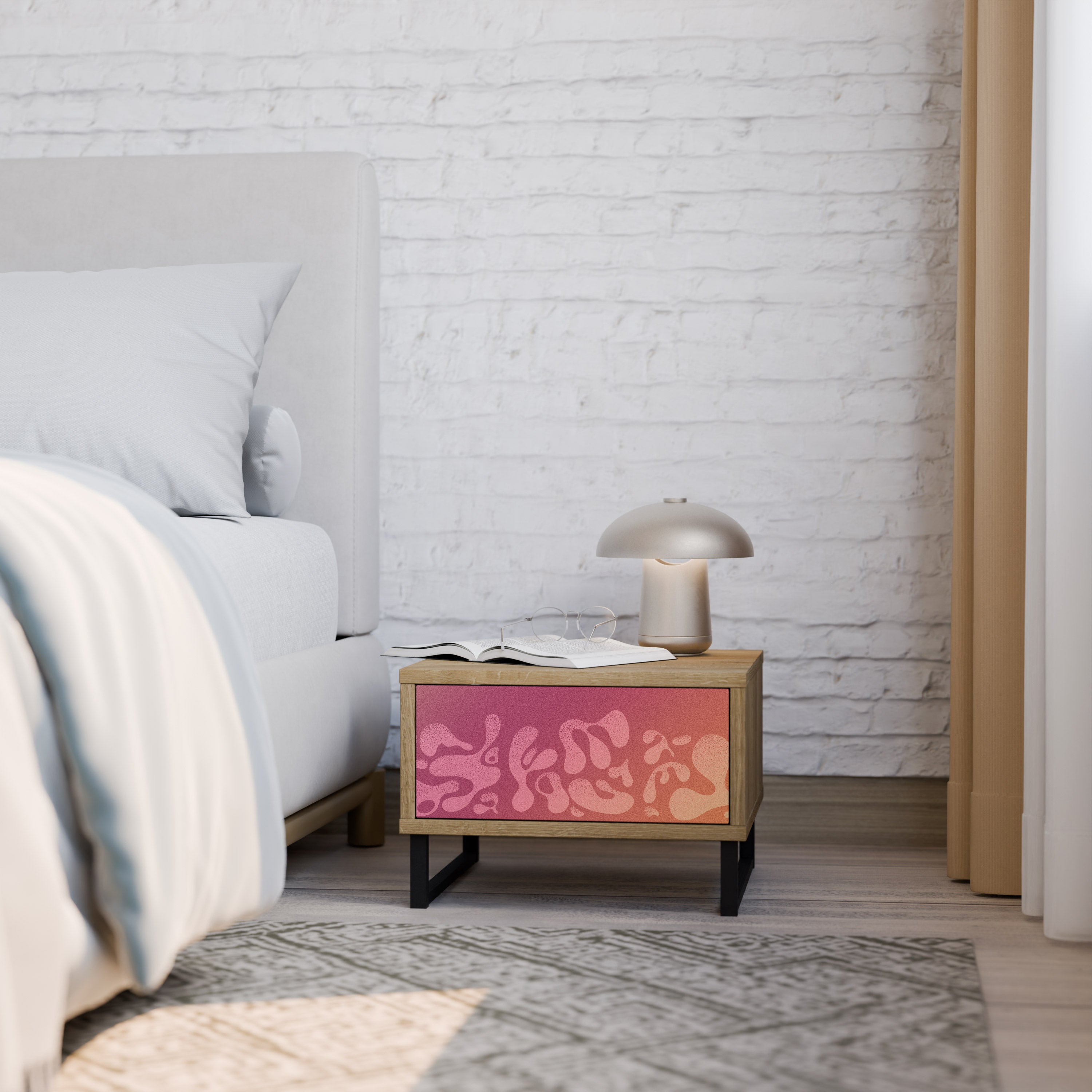 IRREGULAR PINK Nachttisch in Eichenoptik