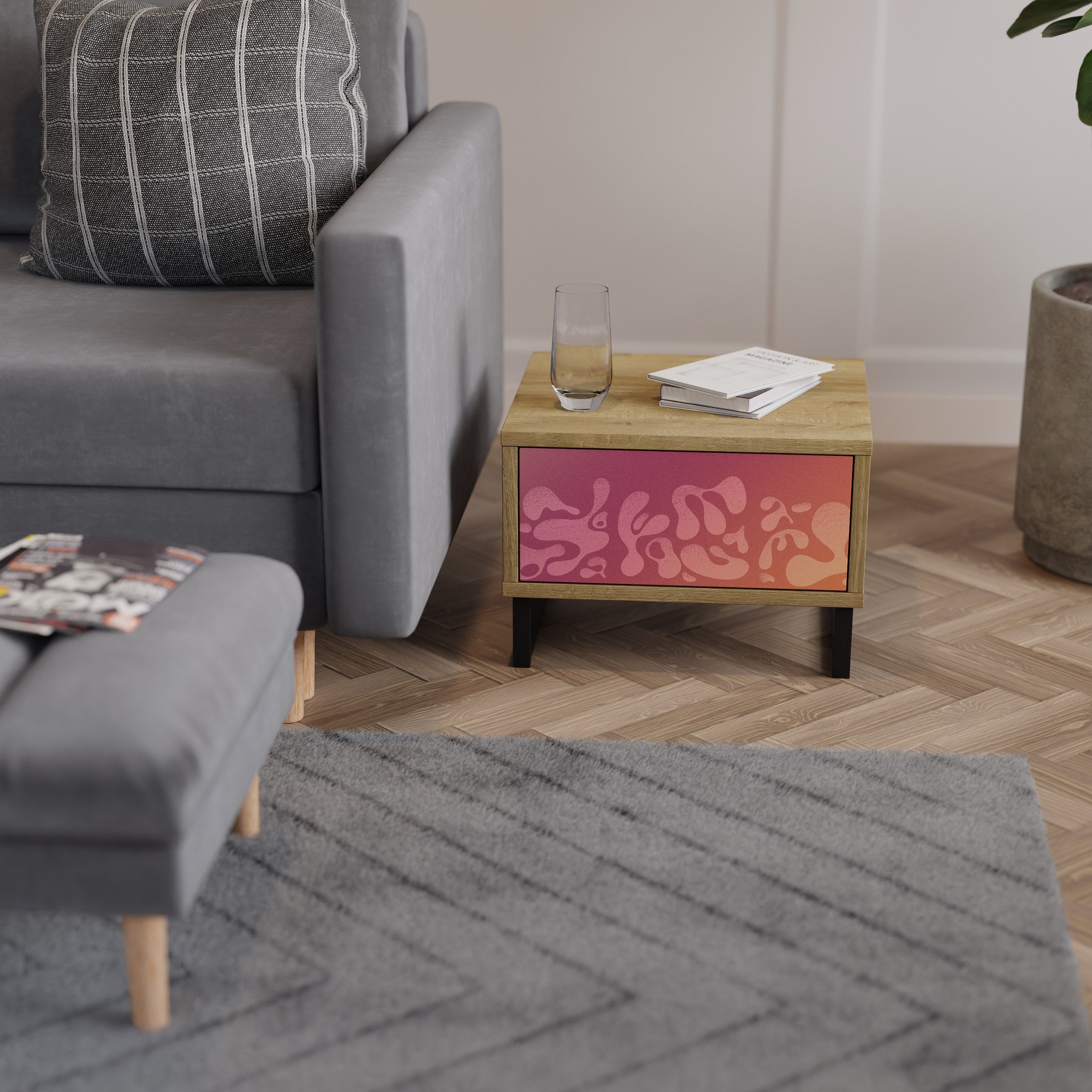 IRREGULAR PINK Nachttisch in Eichenoptik