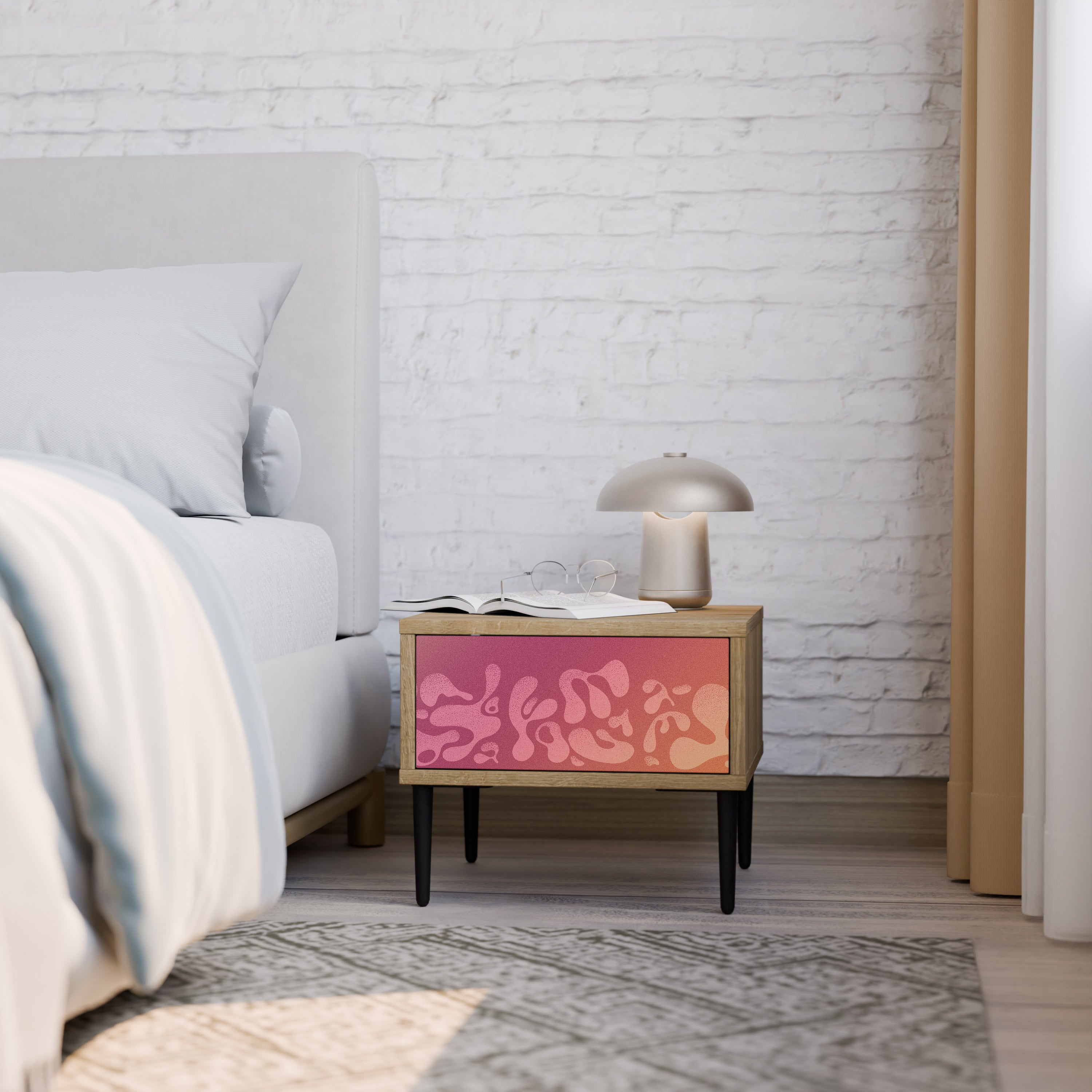 IRREGULAR PINK Nachttisch in Eichenoptik