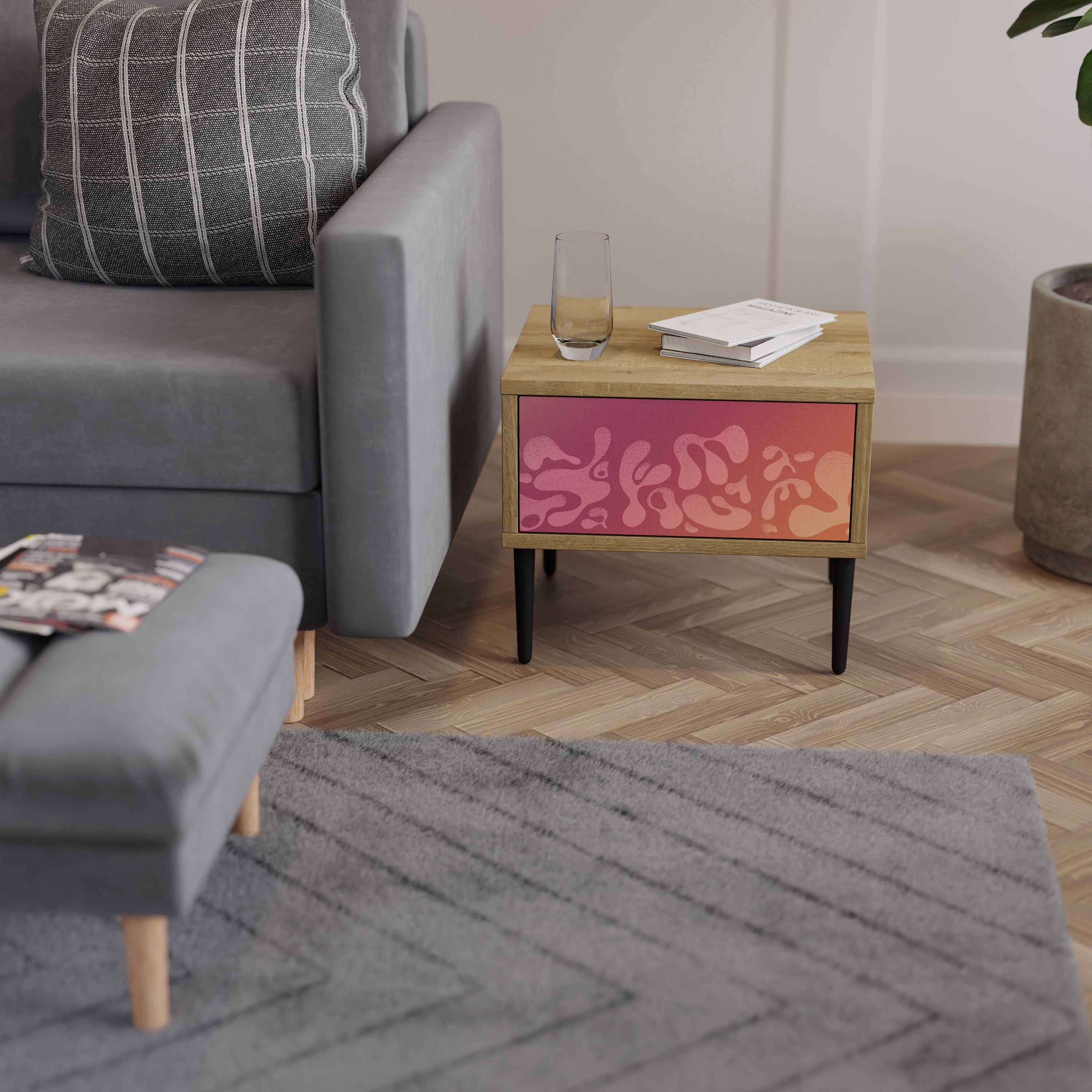 IRREGULAR PINK Nachttisch in Eichenoptik