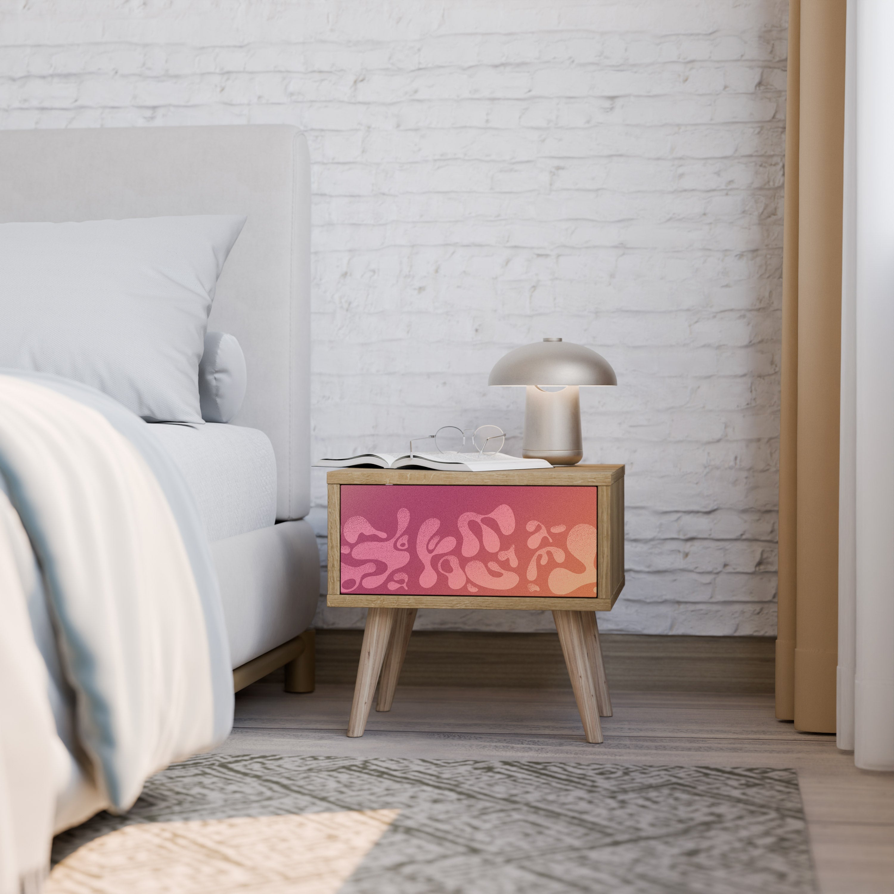 IRREGULAR PINK Nachttisch in Eichenoptik