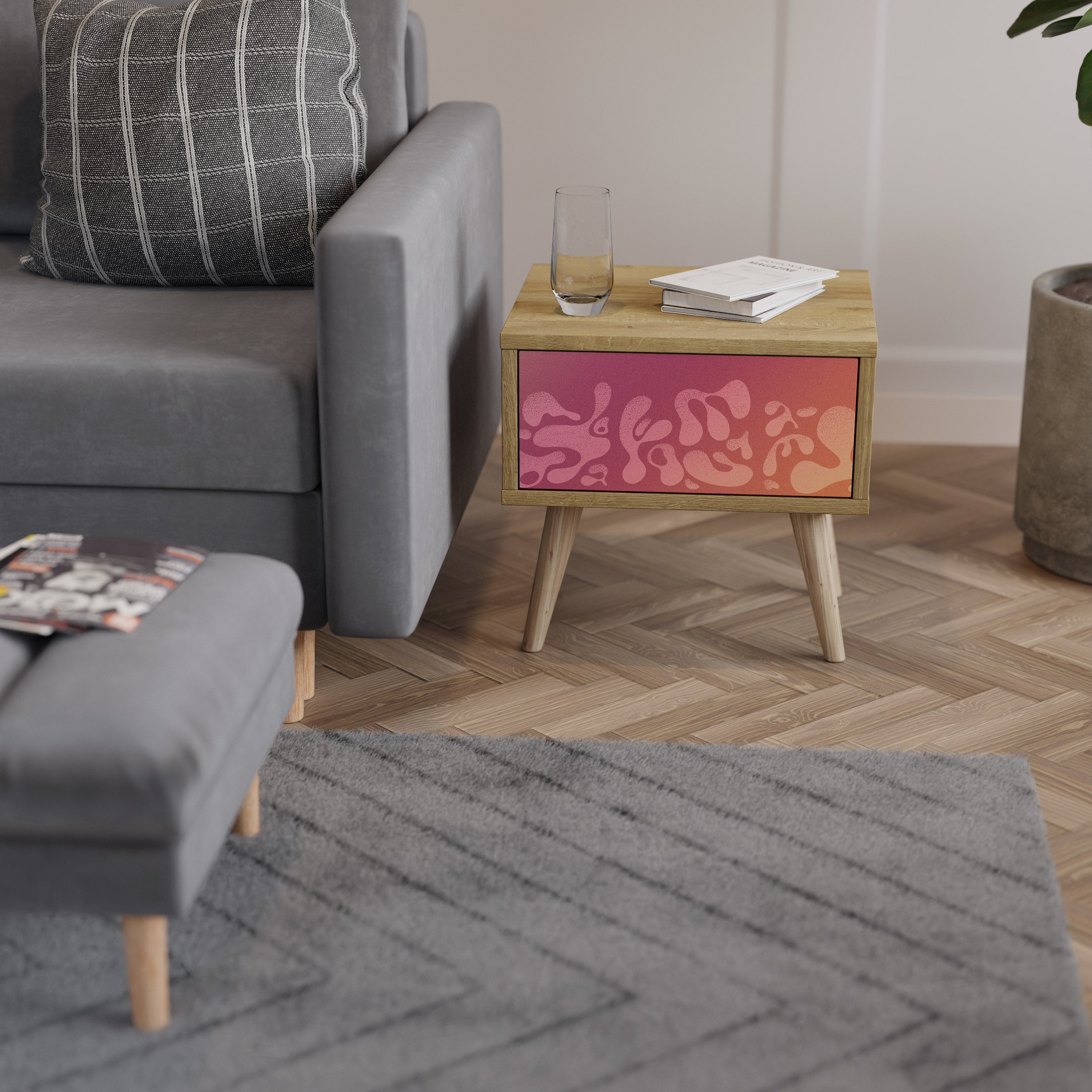 IRREGULAR PINK Nachttisch in Eichenoptik