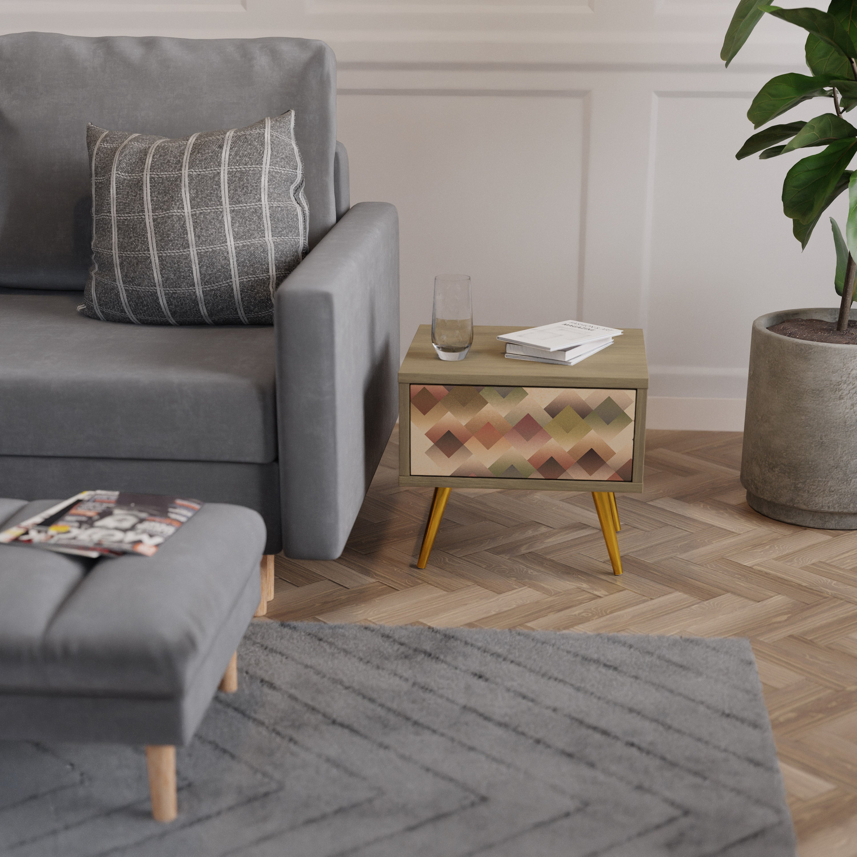 GEOMETRIC FUSION Nachttisch in Eichenoptik