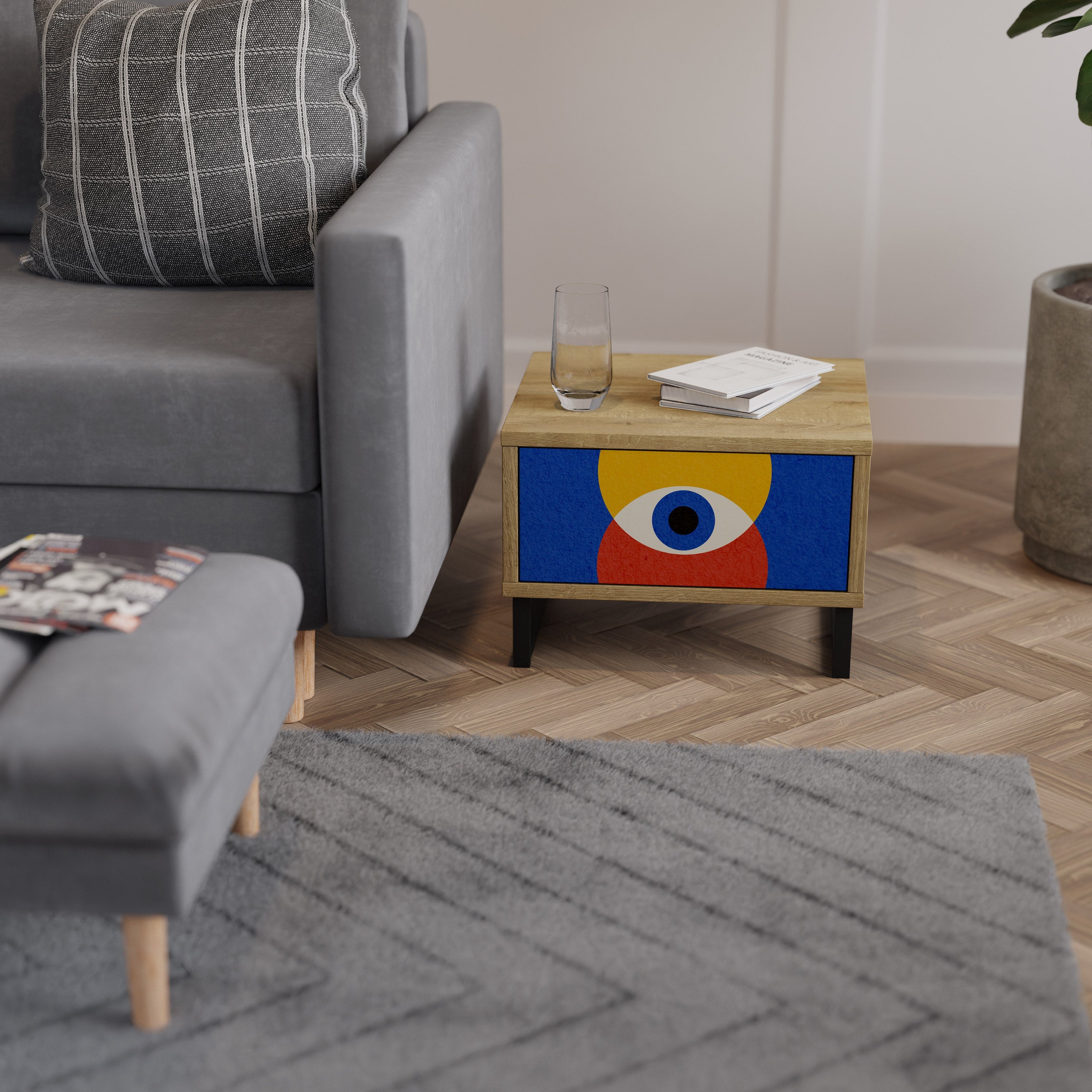 GEOMETRIC EYES Nachttisch in Eichenoptik