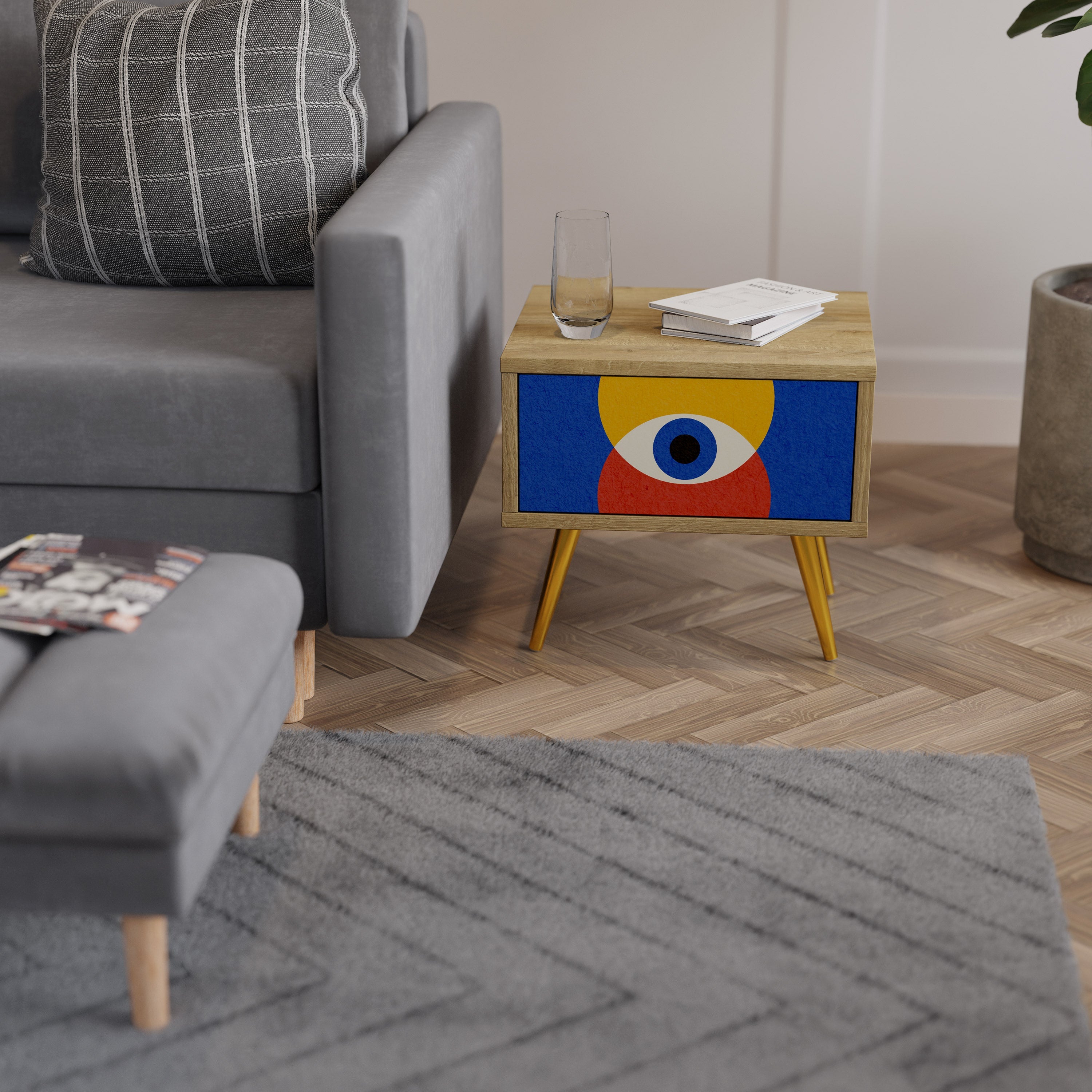 GEOMETRIC EYES Nachttisch in Eichenoptik