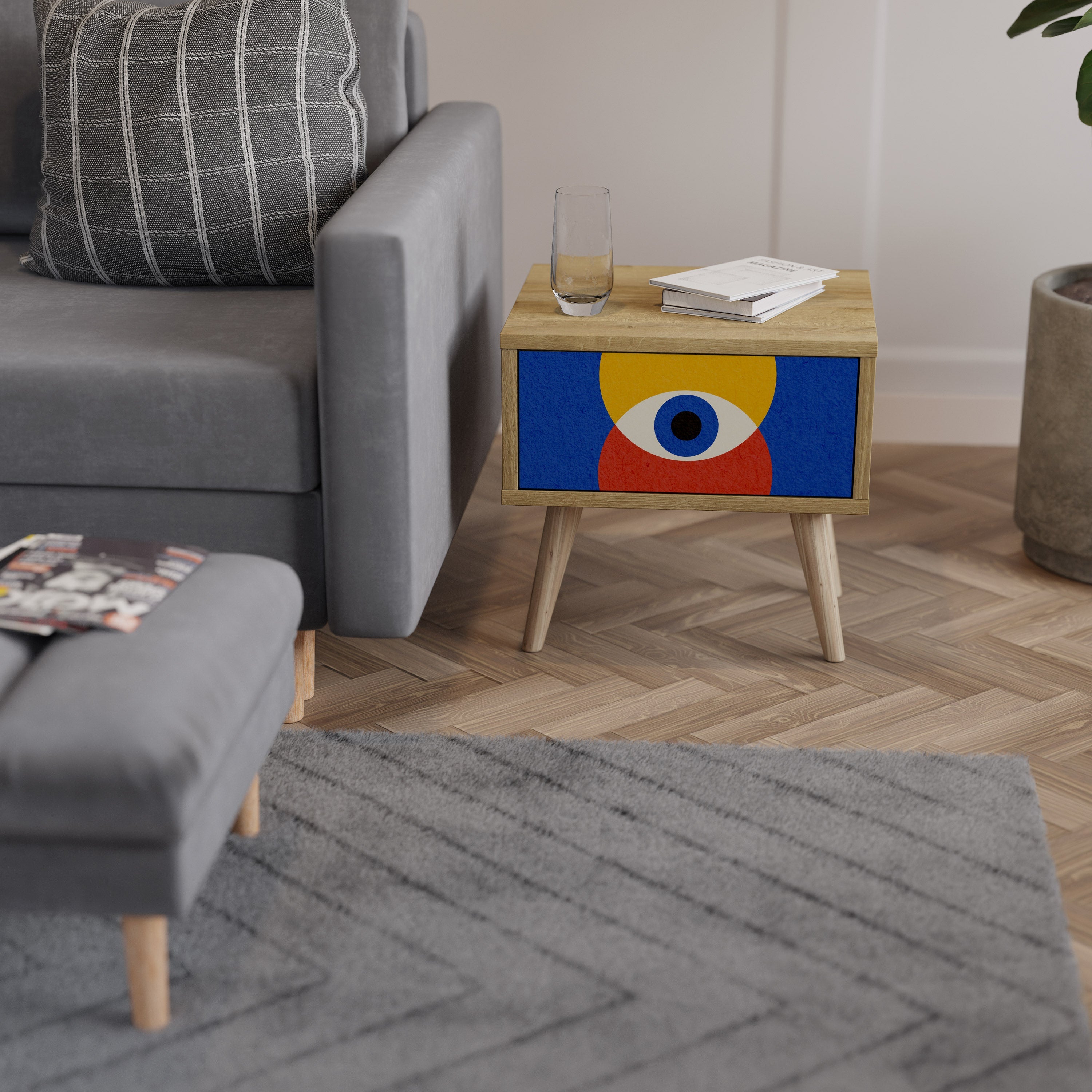 GEOMETRIC EYES Nachttisch in Eichenoptik