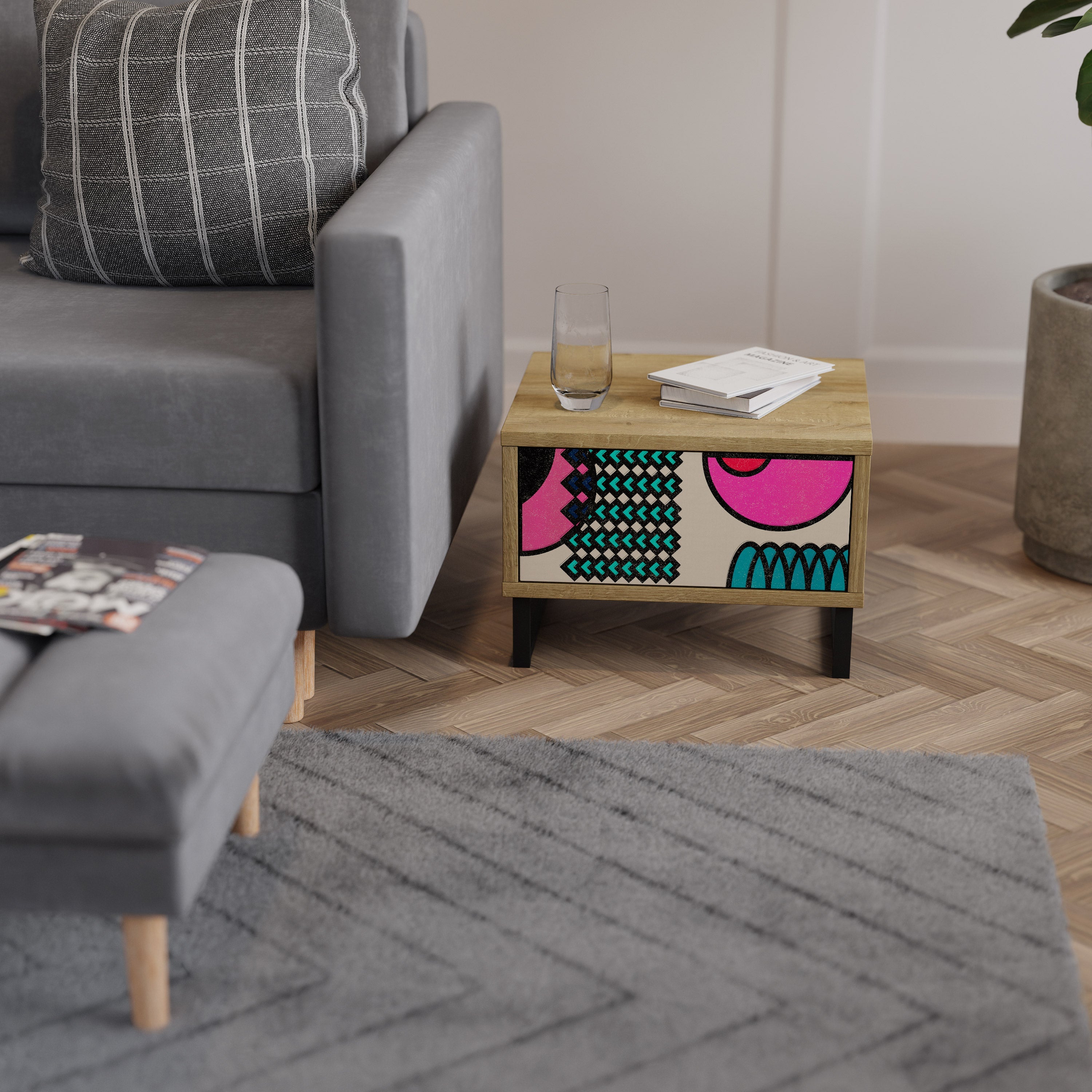 GEOMETRIC RHAPSODY Nachttisch in Eichenoptik