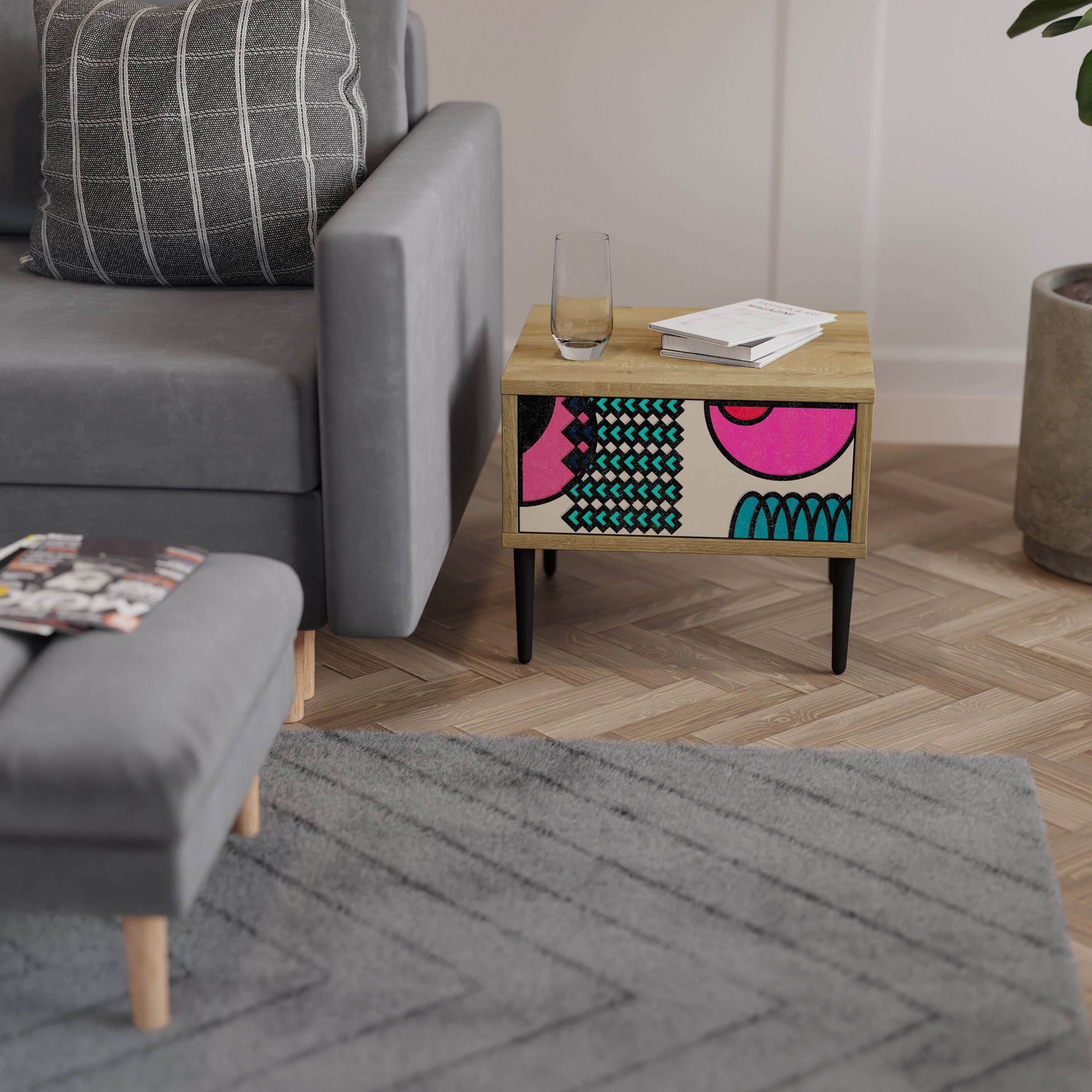 GEOMETRIC RHAPSODY Nachttisch in Eichenoptik
