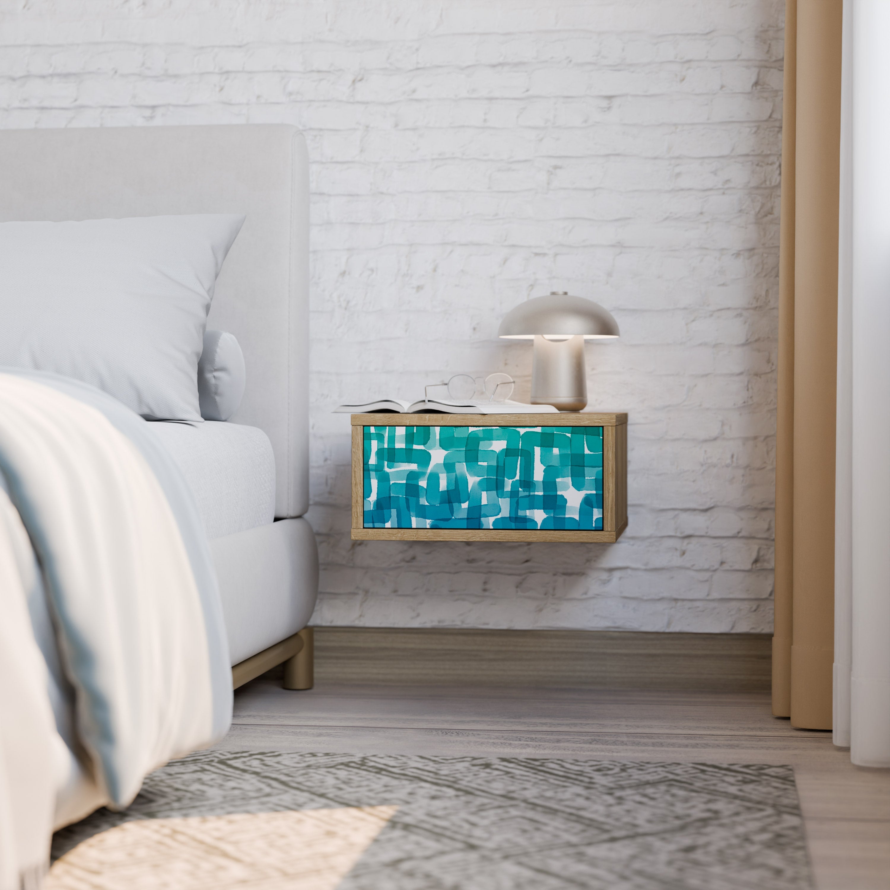 TURQUOISE RECTANGLES Nachttisch in Eichenoptik